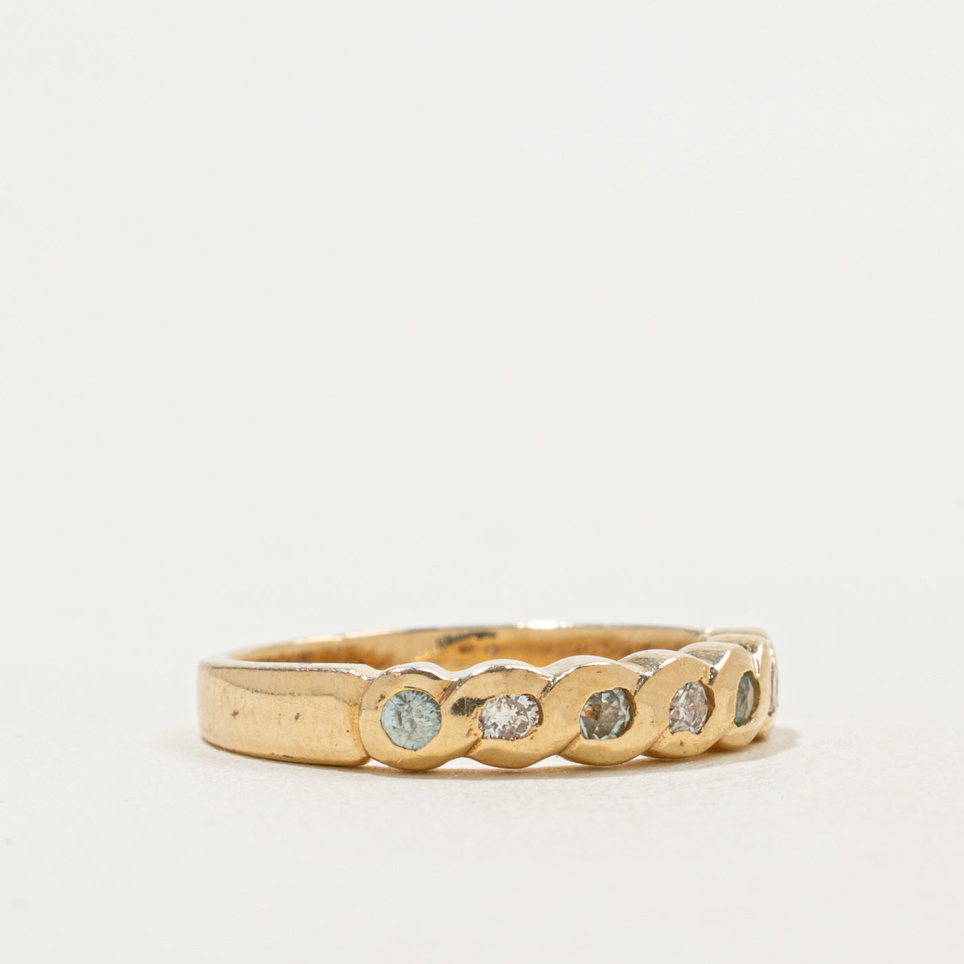 Semi Eternity Alternating Blue Zircon & Diamond Band | 0.12ctw, 0.09ctw | SZ 4.75 |
