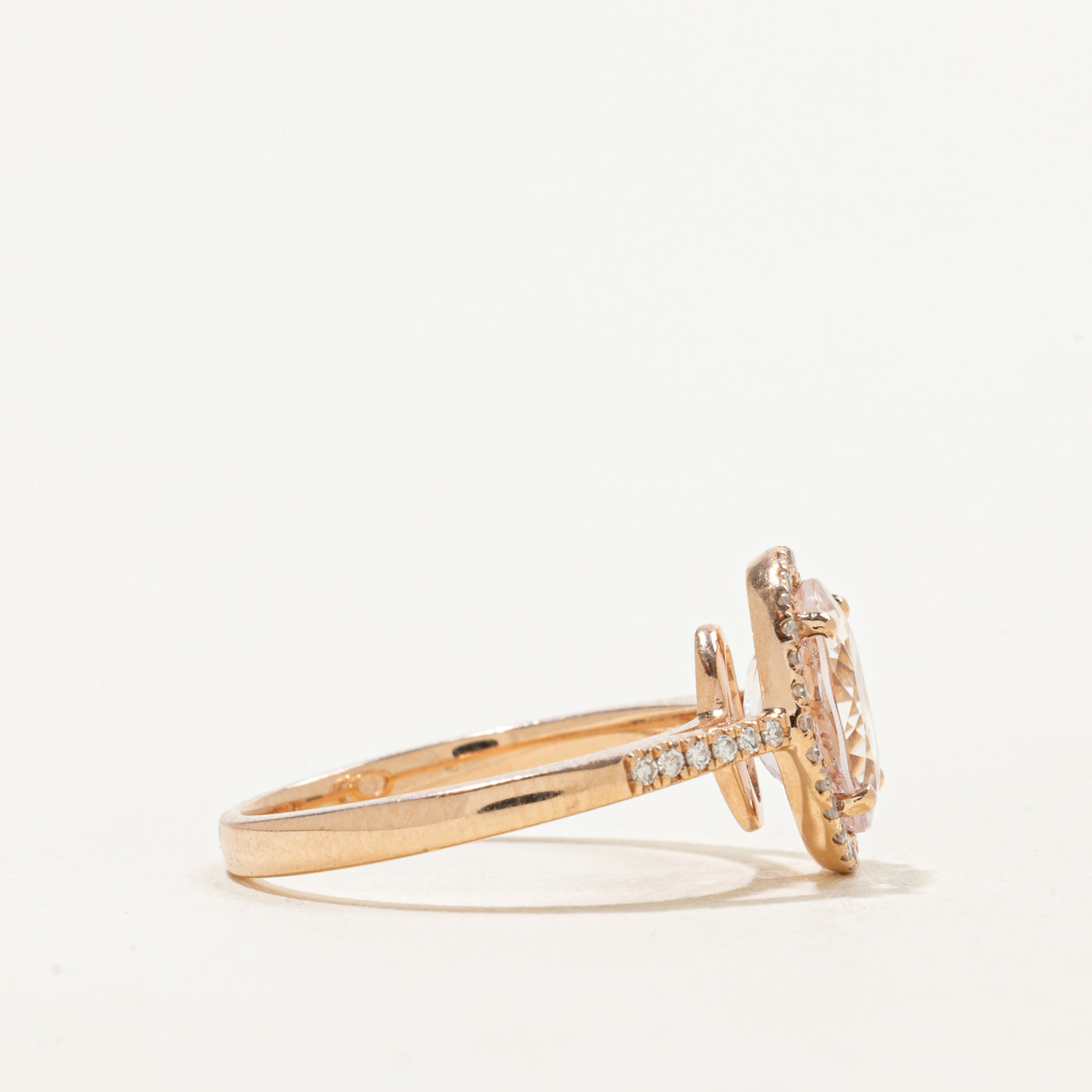 14k Rose Gold Morganite & Diamond Halo Ring | 1.50ct, 0.14ctw | SZ 6 |
