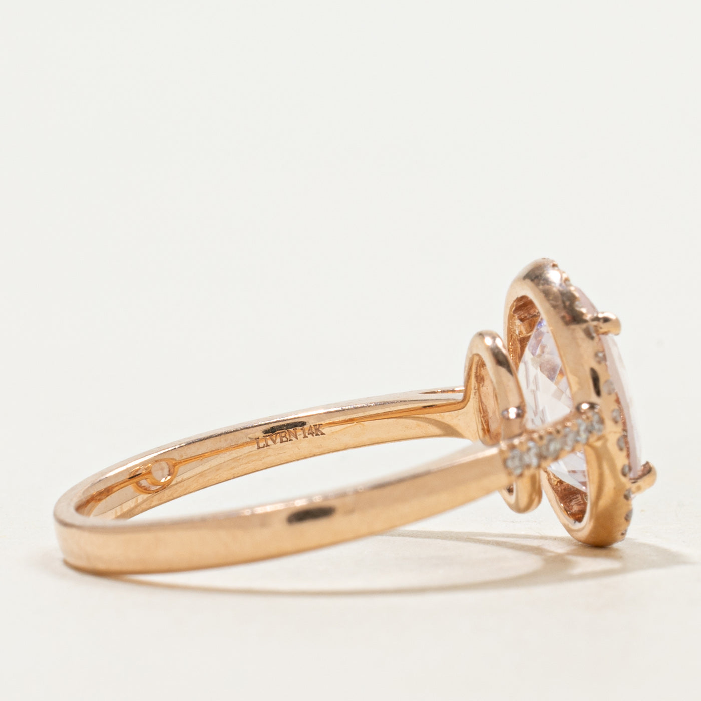 14k Rose Gold Morganite & Diamond Halo Ring | 1.50ct, 0.14ctw | SZ 6 |