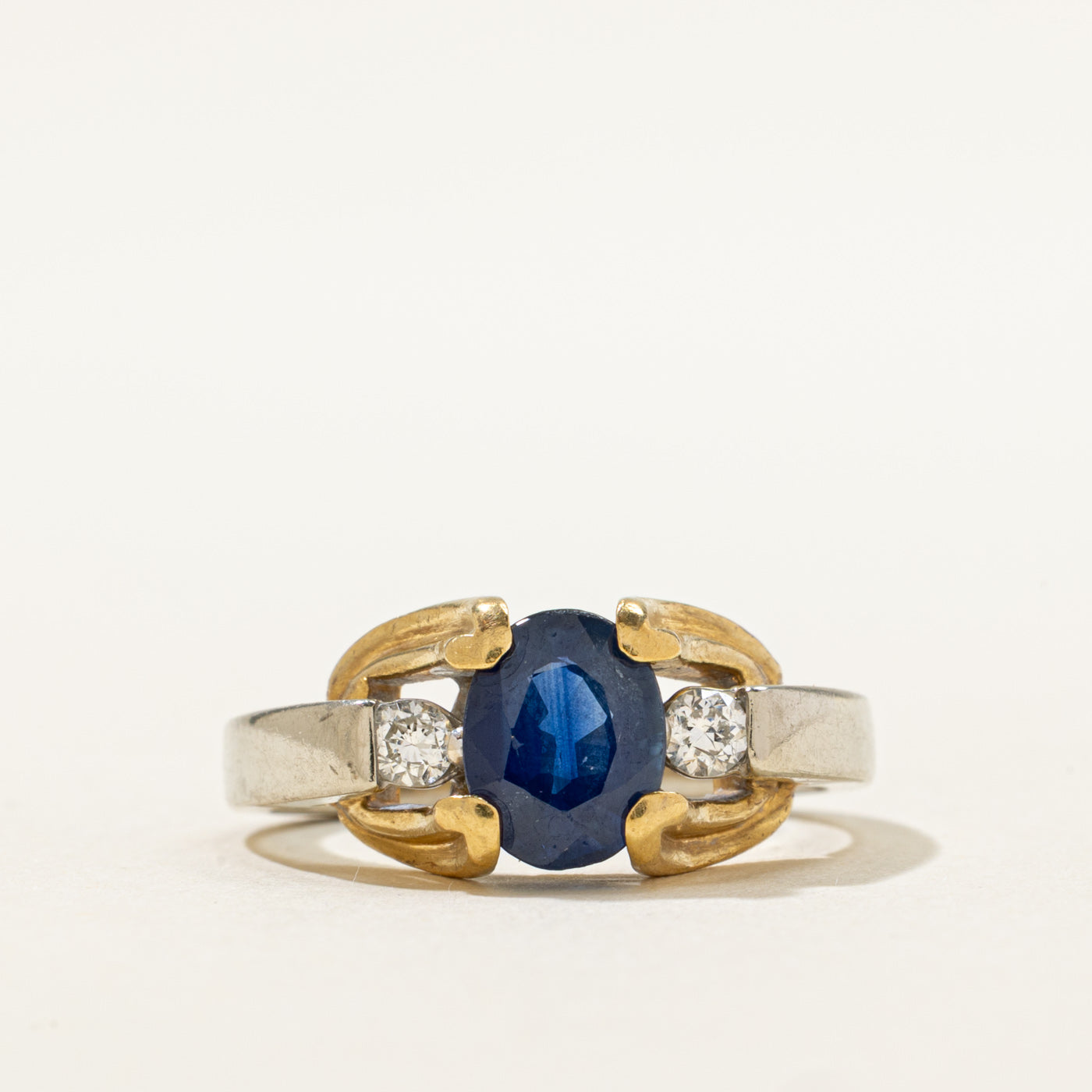 Blue Sapphire & Diamond Three Stone Ring | 1.50ct, 0.12ctw | SZ 6.5 |