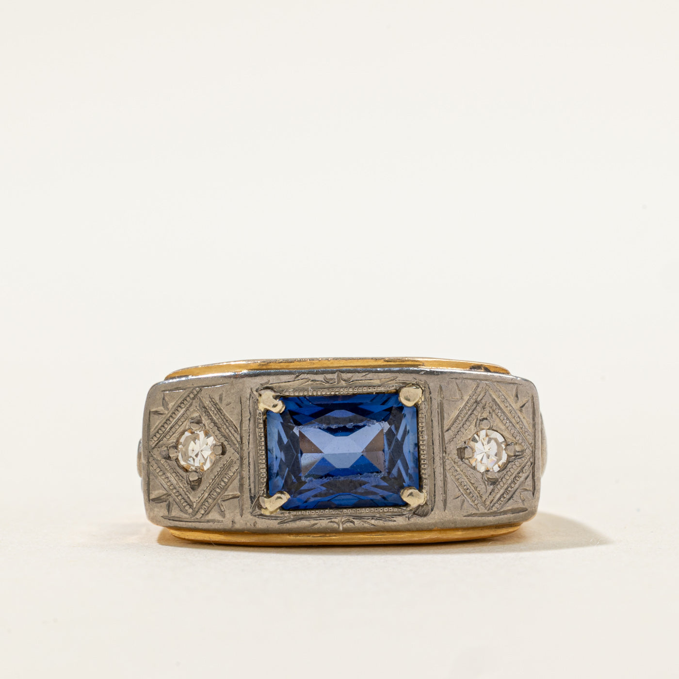 Synthetic Blue Sapphire & Diamond Ring | 2.00ct, 0.09ctw | SZ 8 |