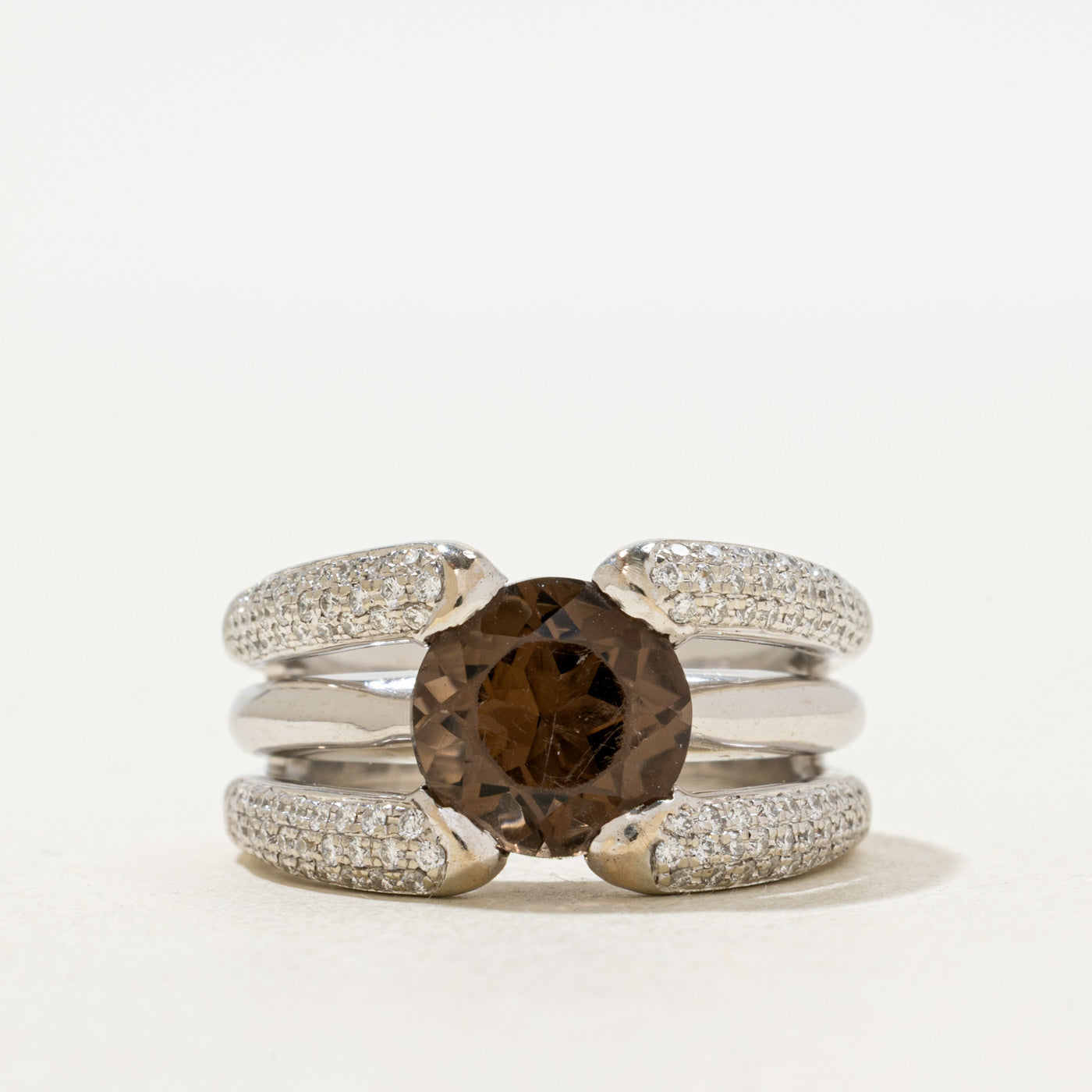 Smoky Quartz & Diamond Split Shank Ring | 0.60ctw, 2.00ct | SZ 6.5 |
