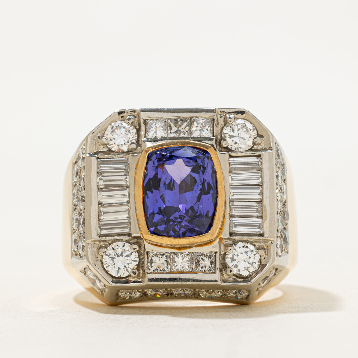 Bezel Set Tanzanite & Diamond Ring | 6.00ct, 4.92ctw | SZ 15.25 |