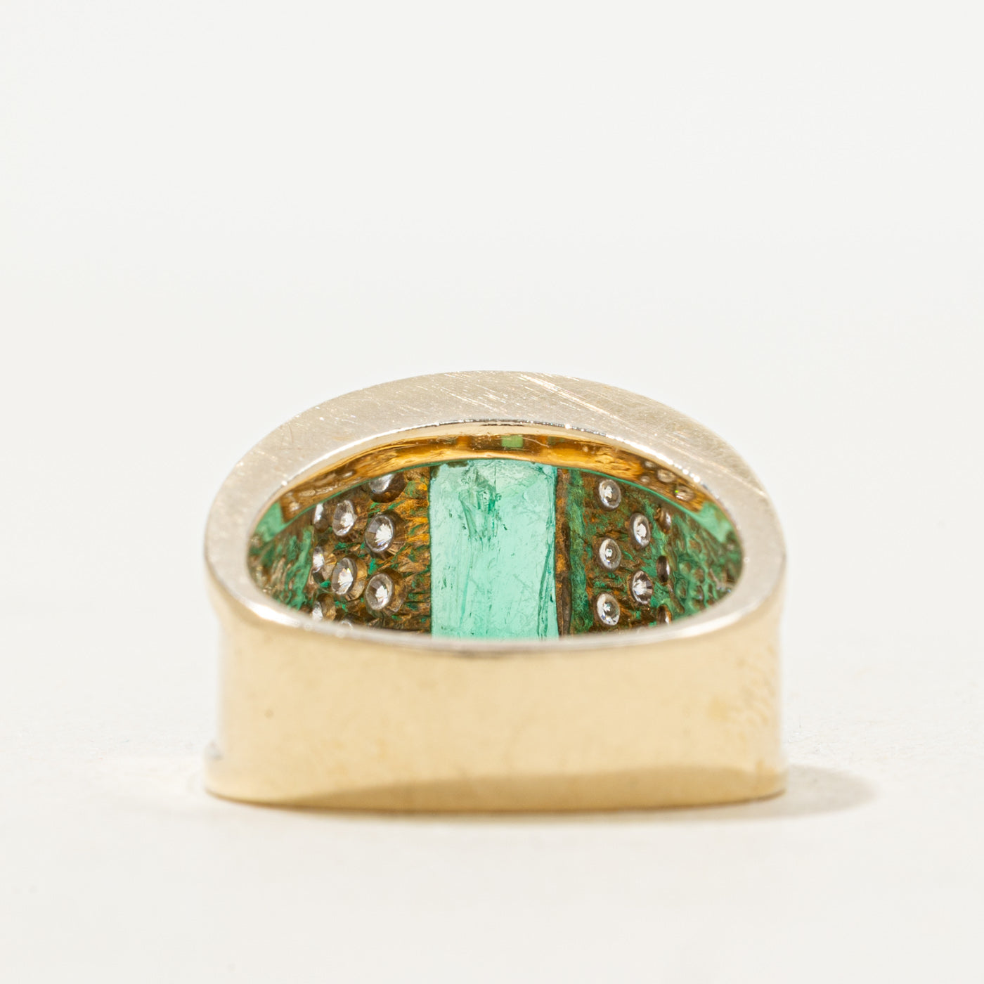 Emerald & Diamond Domed Cocktail 14k Ring | 1.4ct, 0.22ctw | SZ 5.5 |