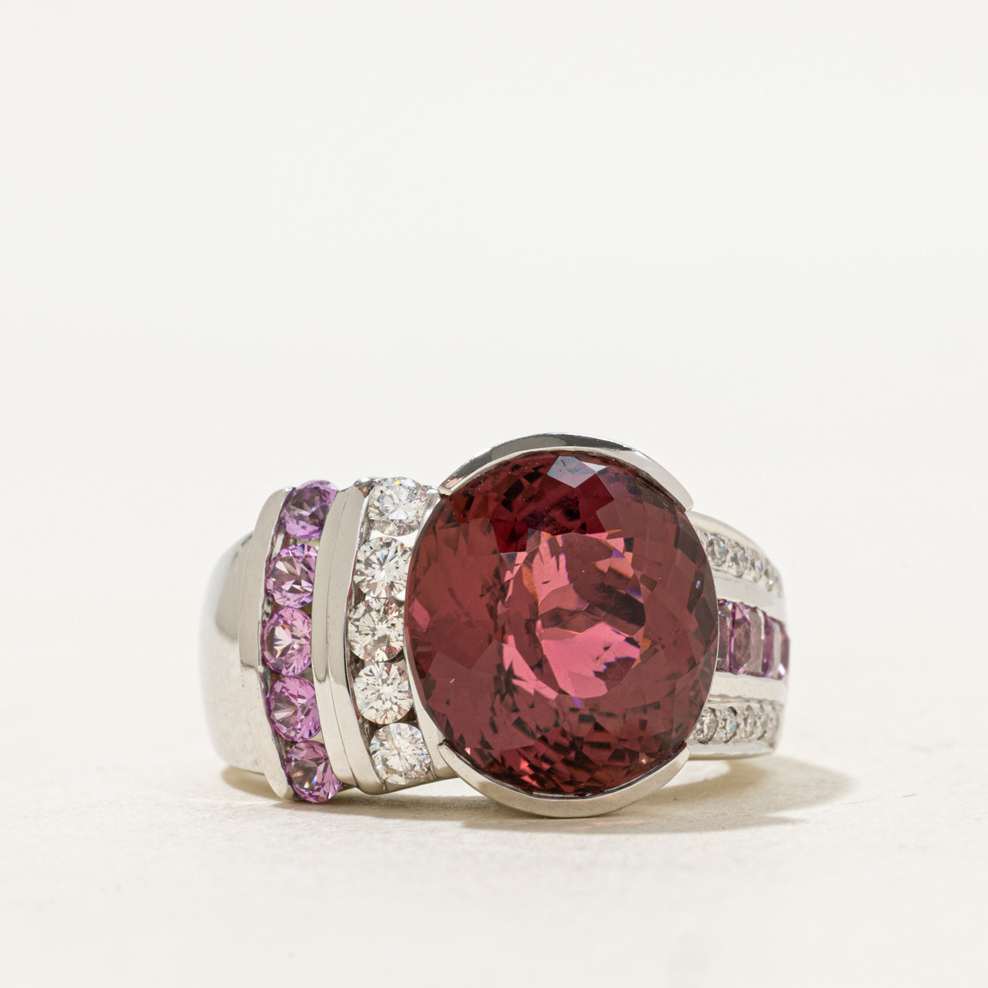 Rubellite Tourmaline, Pink Sapphire, & Diamond Ring | 8.00ct, 0.90ctw, 0.35ctw | SZ 7 |