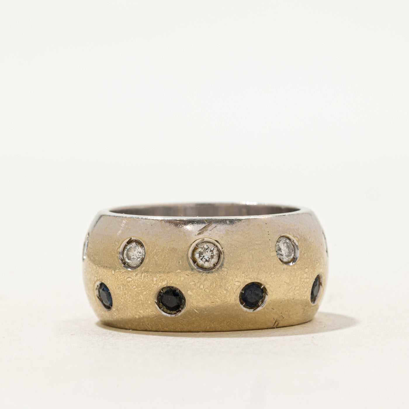 Flush Set Sapphire & Diamond Band | 0.75ctw, 0.63ctw | 11.9mm | SZ 10 |