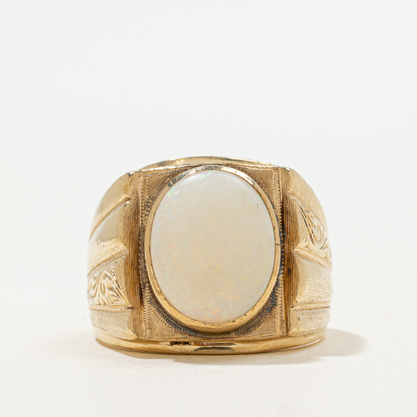 Bezel Set Opal Engraved Cocktail Ring | 3.00ct | SZ 10 |