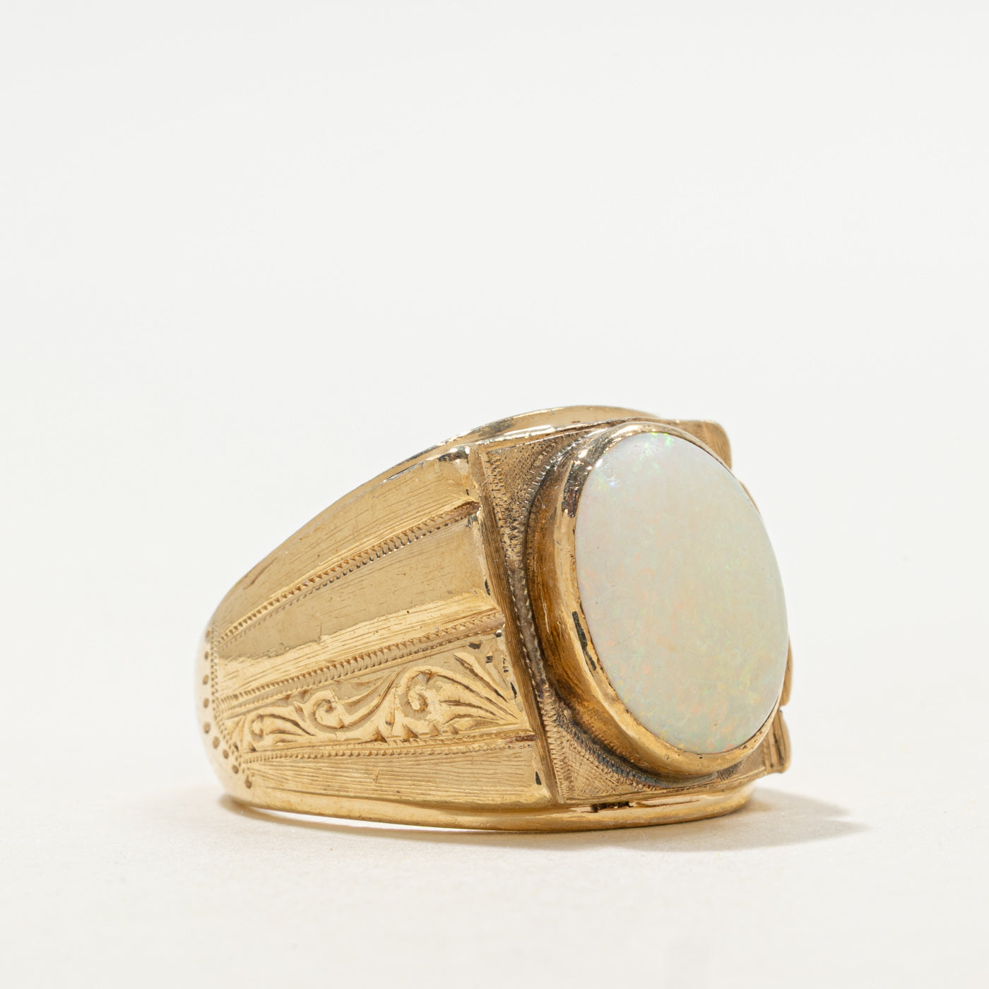 Bezel Set Opal Engraved Cocktail Ring | 3.00ct | SZ 10 |