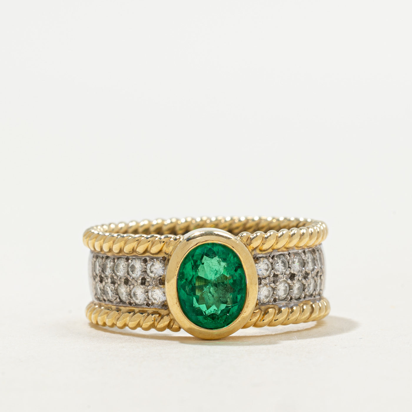 Bezel Set Emerald & Diamond Ring | 1.14ct, 1.50ctw | SZ 5