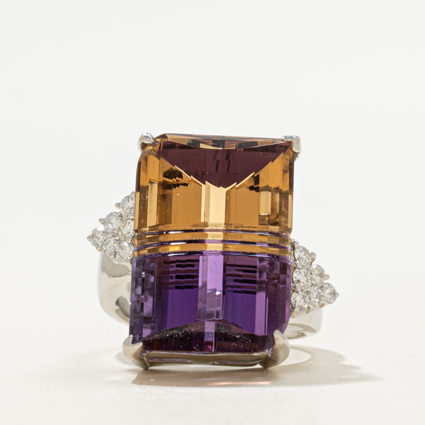 Carved Ametrine & Diamond Cocktail Ring | 27.38ct, 0.40ctw | SZ 6.5