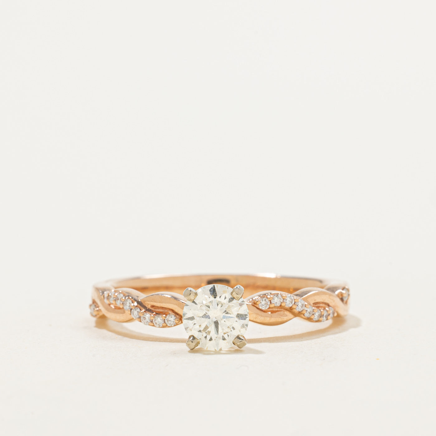 Diamond Solitaire Twisted 14k Ring | 0.73ct, 0.1ctw | SZ 9.25 |