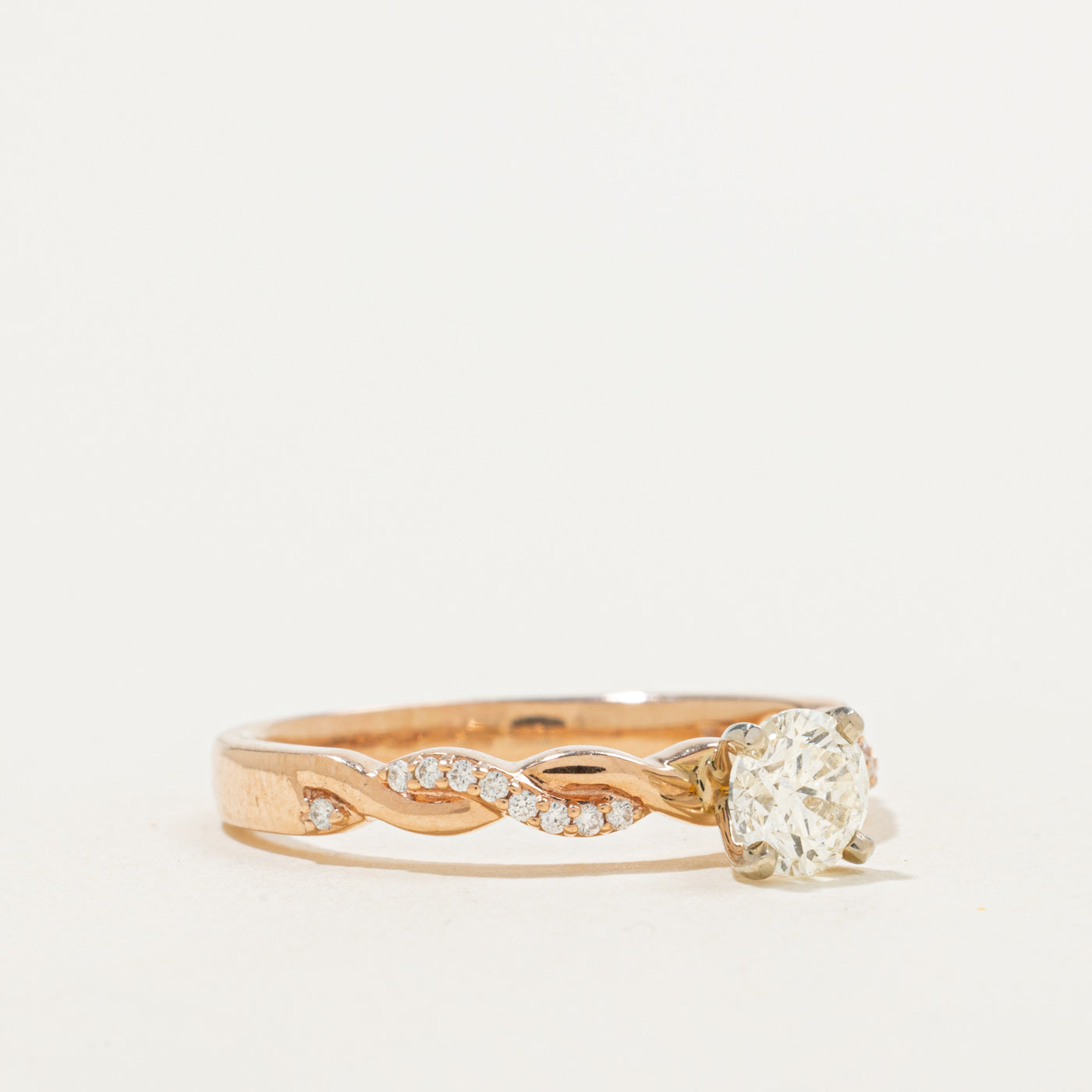 Diamond Solitaire Twisted 14k Ring | 0.73ct, 0.1ctw | SZ 9.25 |