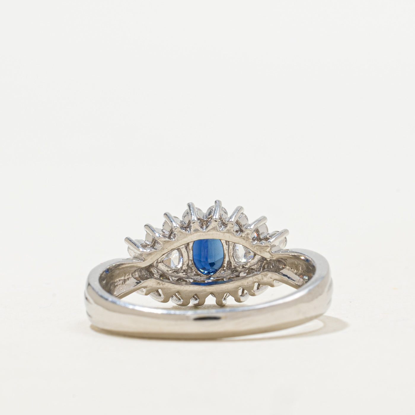 Platinum Sapphire and Diamond Grooved Ring | 0.46ct, 0.47ctw | SZ 7