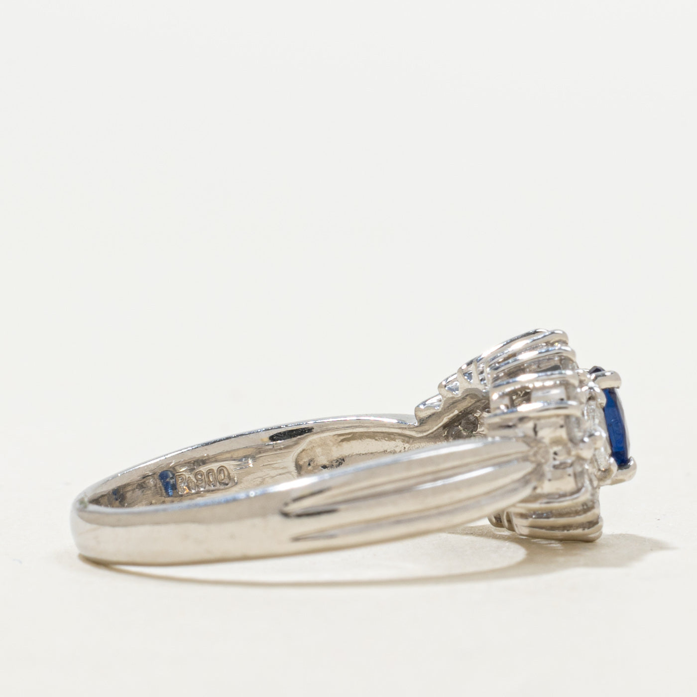 Platinum Sapphire and Diamond Grooved Ring | 0.46ct, 0.47ctw | SZ 7