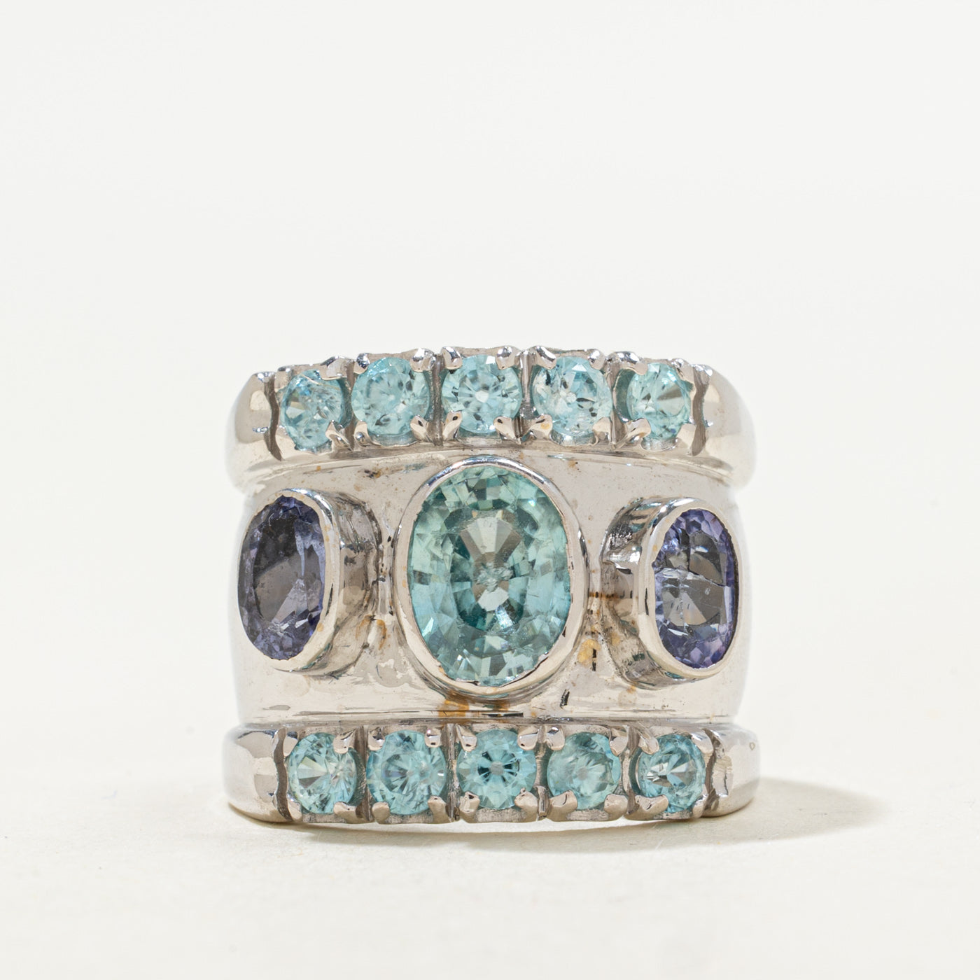 Blue Zircon & Tanzanite Cocktail Ring | 3.50ctw, 1.00ctw | SZ 7 |