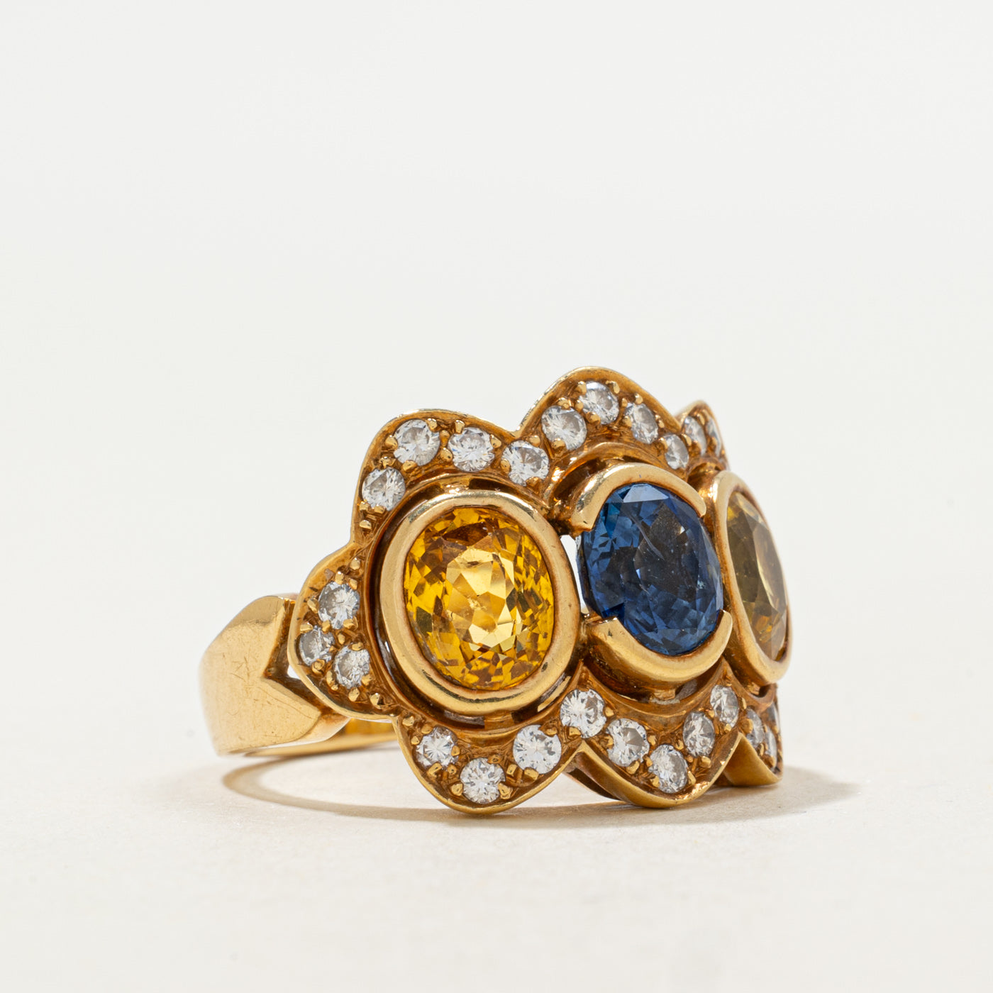 14K Blue and Yellow Sapphire and Diamond Ring | 1.45 ct, 2.30 ctw, 0.49 ctw | SZ 5.5 |