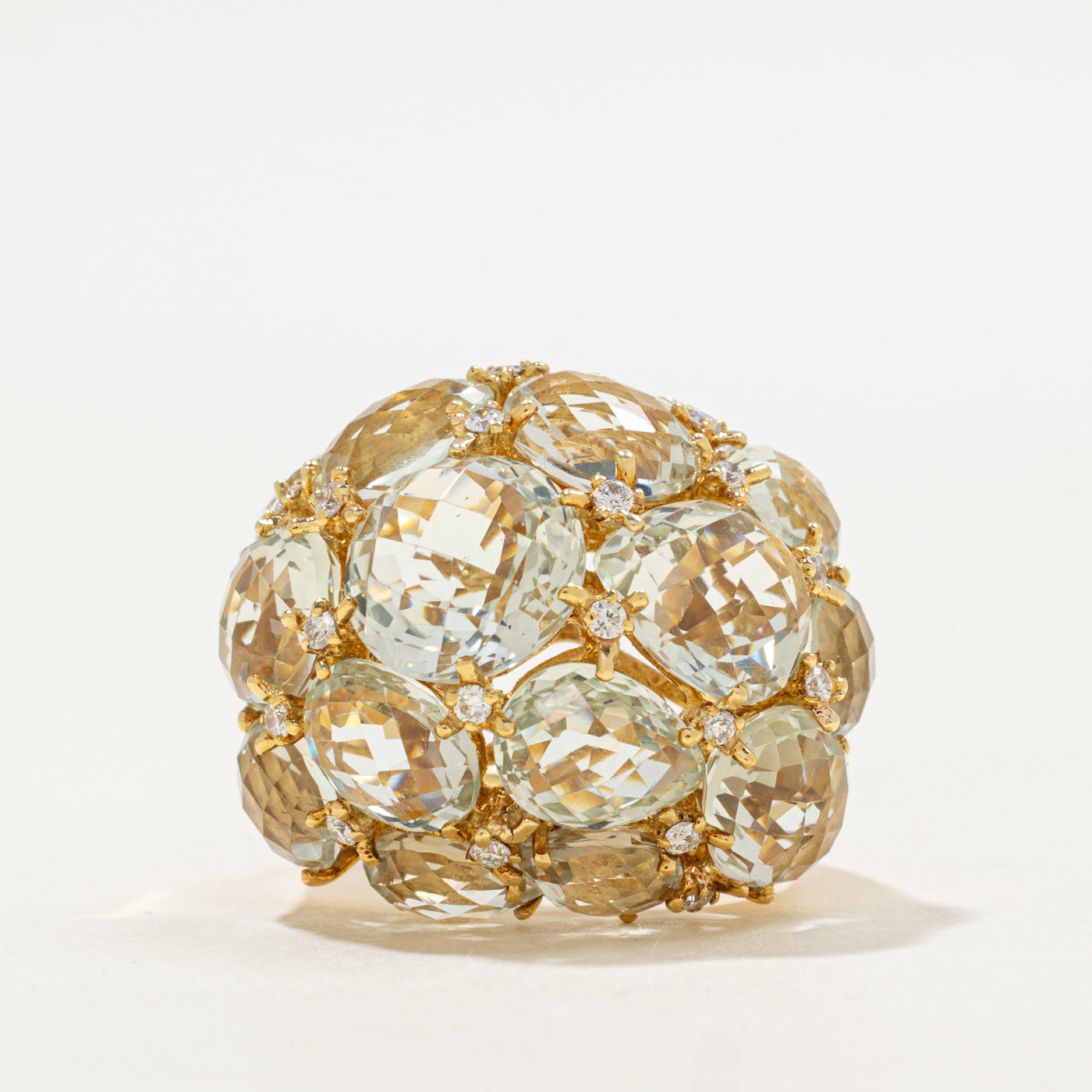 Bague cocktail en améthyste verte et diamants | 20,00 ct, 0,27 ct | Taille 7 |