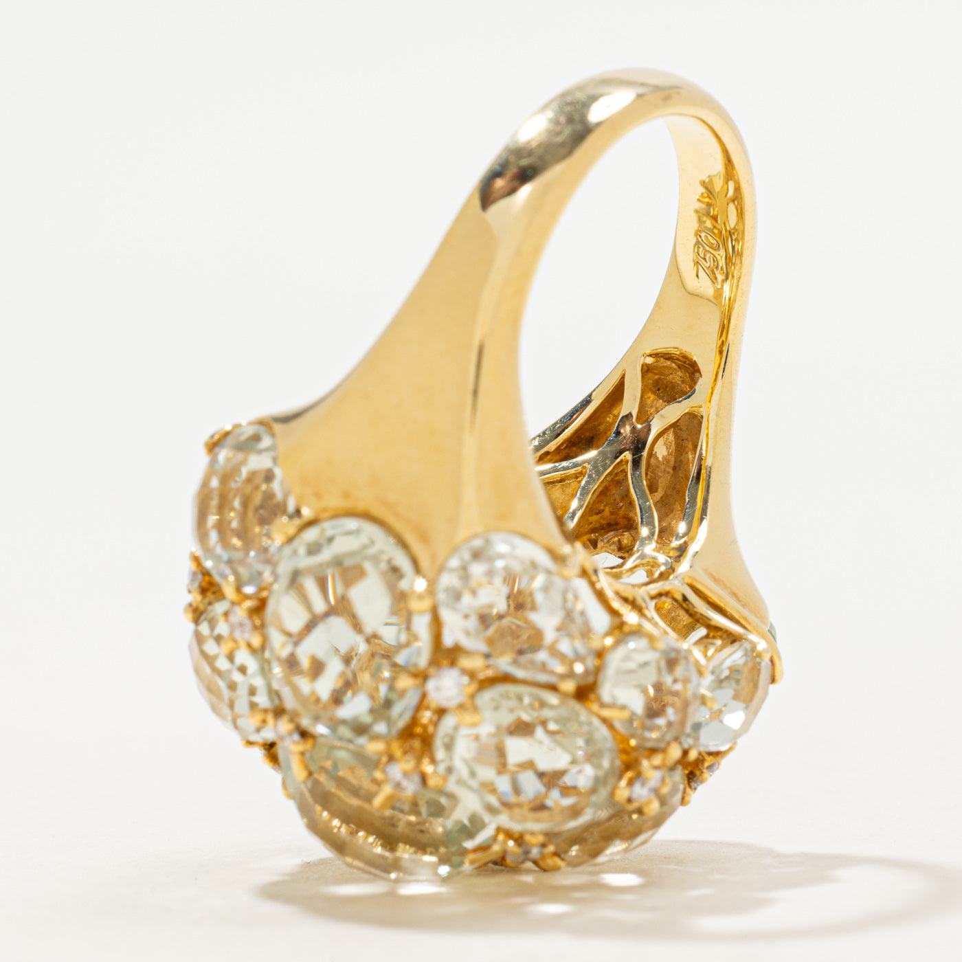 Green Amethyst and Diamond Cocktail Ring | 20.00ctw, 0.27ctw | SZ 7 |