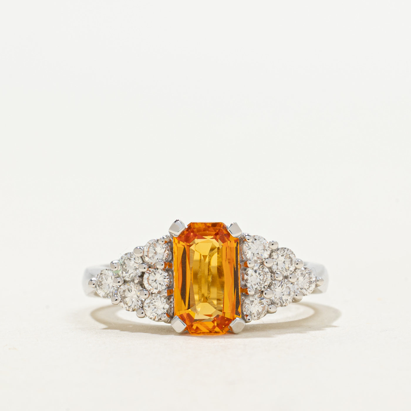 18K White Gold Orange Sapphire and Diamond Ring | 1.45 ct, 0.60 ctw | SZ 6.5 |