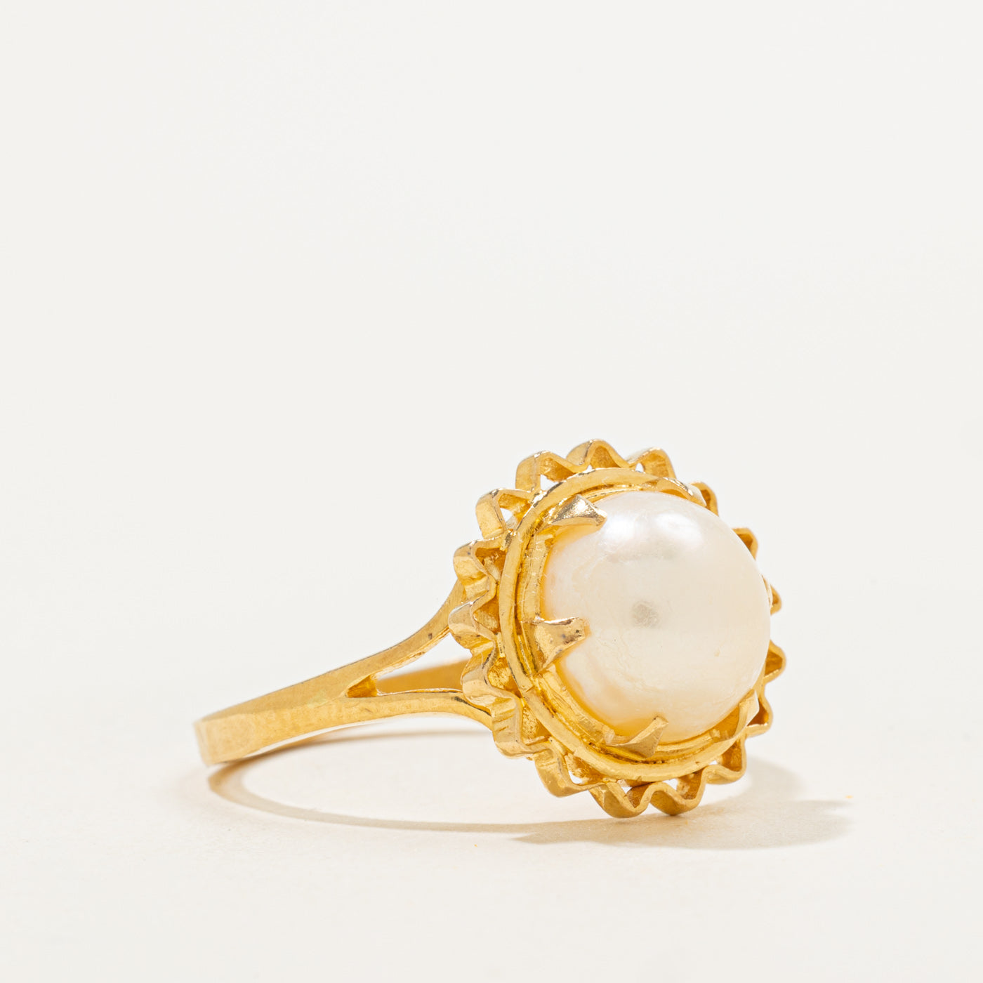 Wavy Halo Pearl Cocktail Ring | 4.34ct | SZ 8.25 |