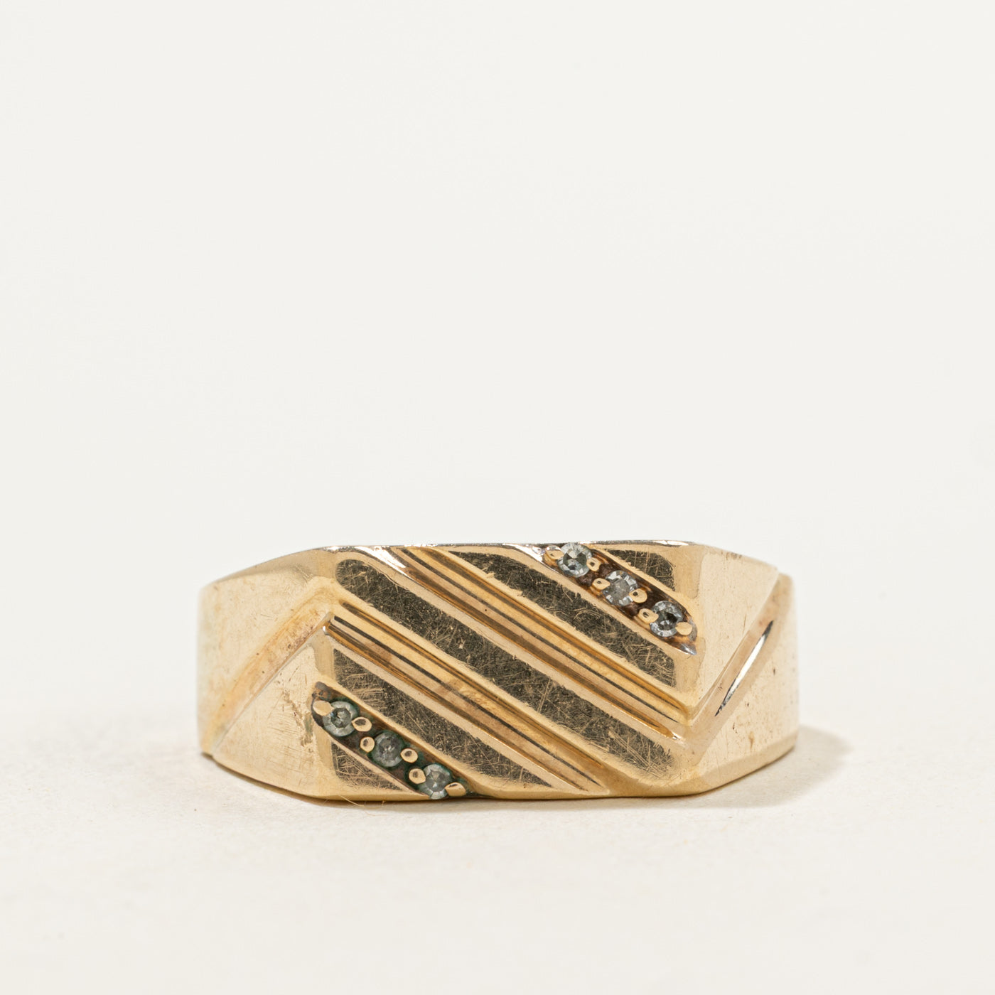 Chevron Detailed Signet Style Ring | 0.09ctw | SZ 10.5 |