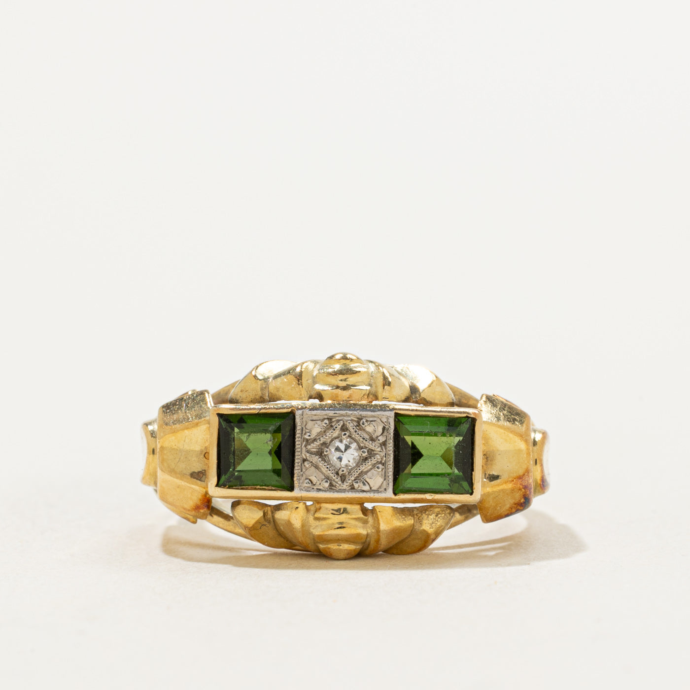 Tourmaline & Diamond Art Deco Style Ring | 0.54ctw, 0.01ct | SZ 6.25 |