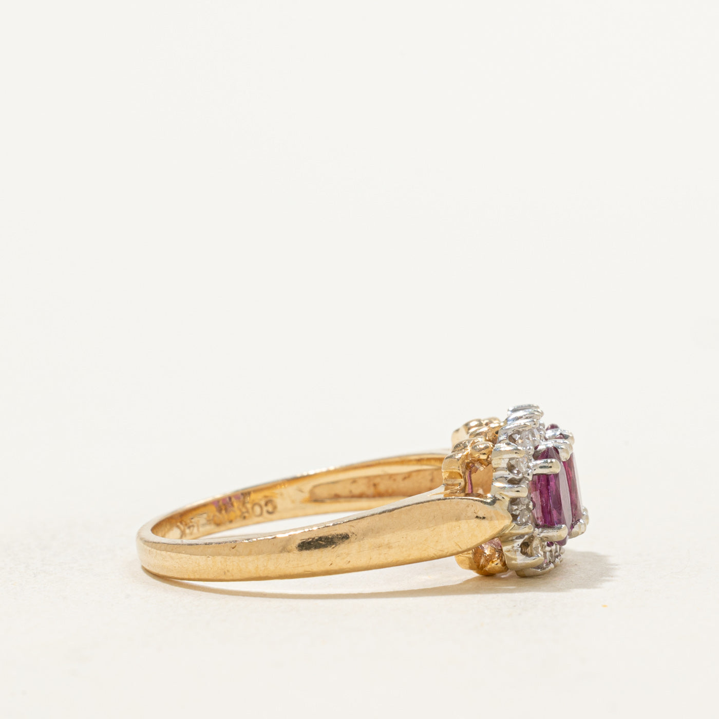 Ruby & Diamond Three Stone Halo Ring | 0.90ctw, 0.15ctw | SZ 6.25 |