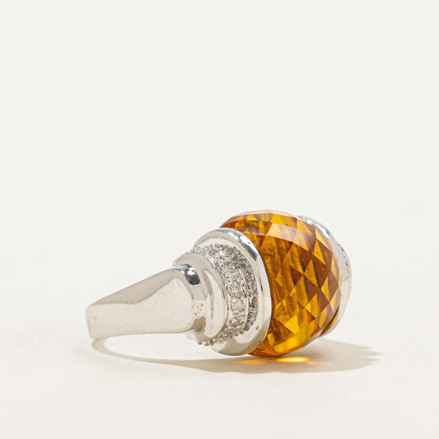 Citrine & Diamond Cocktail Ring | 7.50ct, 0.10ctw | SZ 7 |