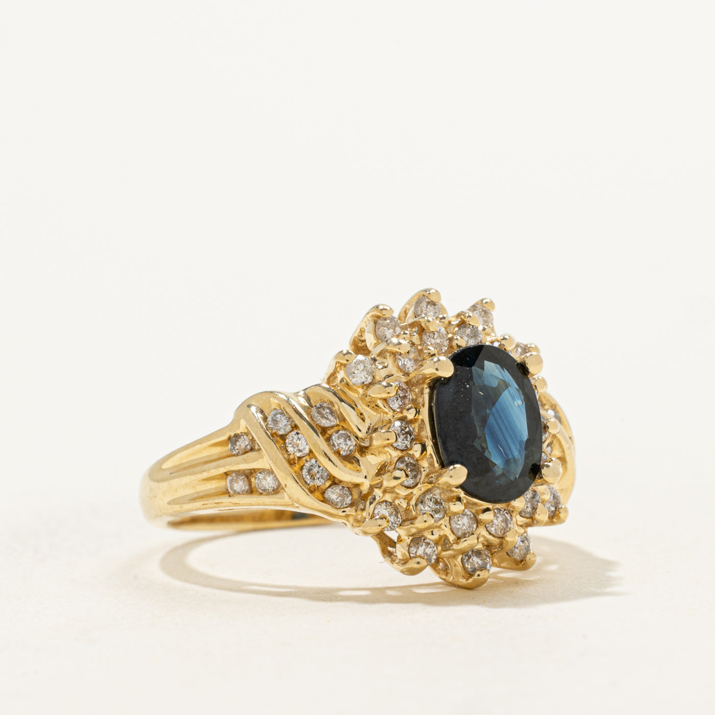 Blue Sapphire & Diamond Bypass Halo Ring | 1.18ct, 0.40ctw | SZ 7.25 |