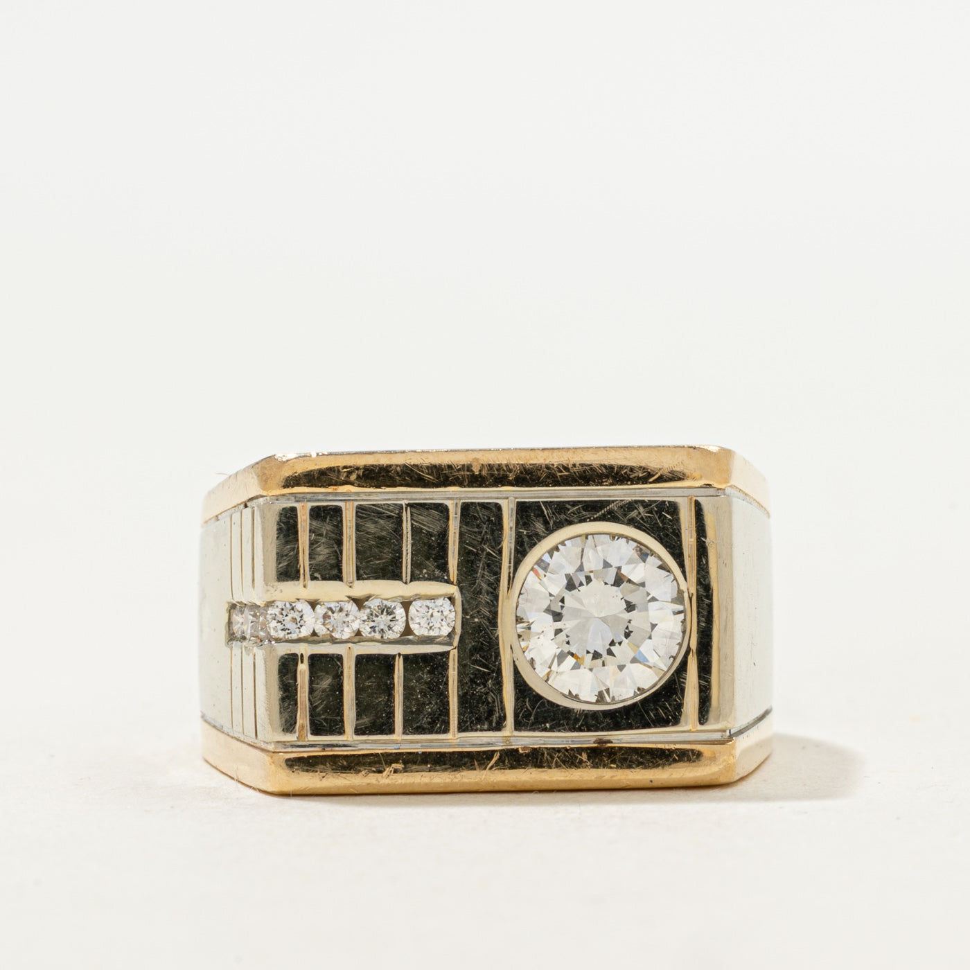 Textured Flush Set Diamond Bar Ring | 1.21ctw | SZ 7 |