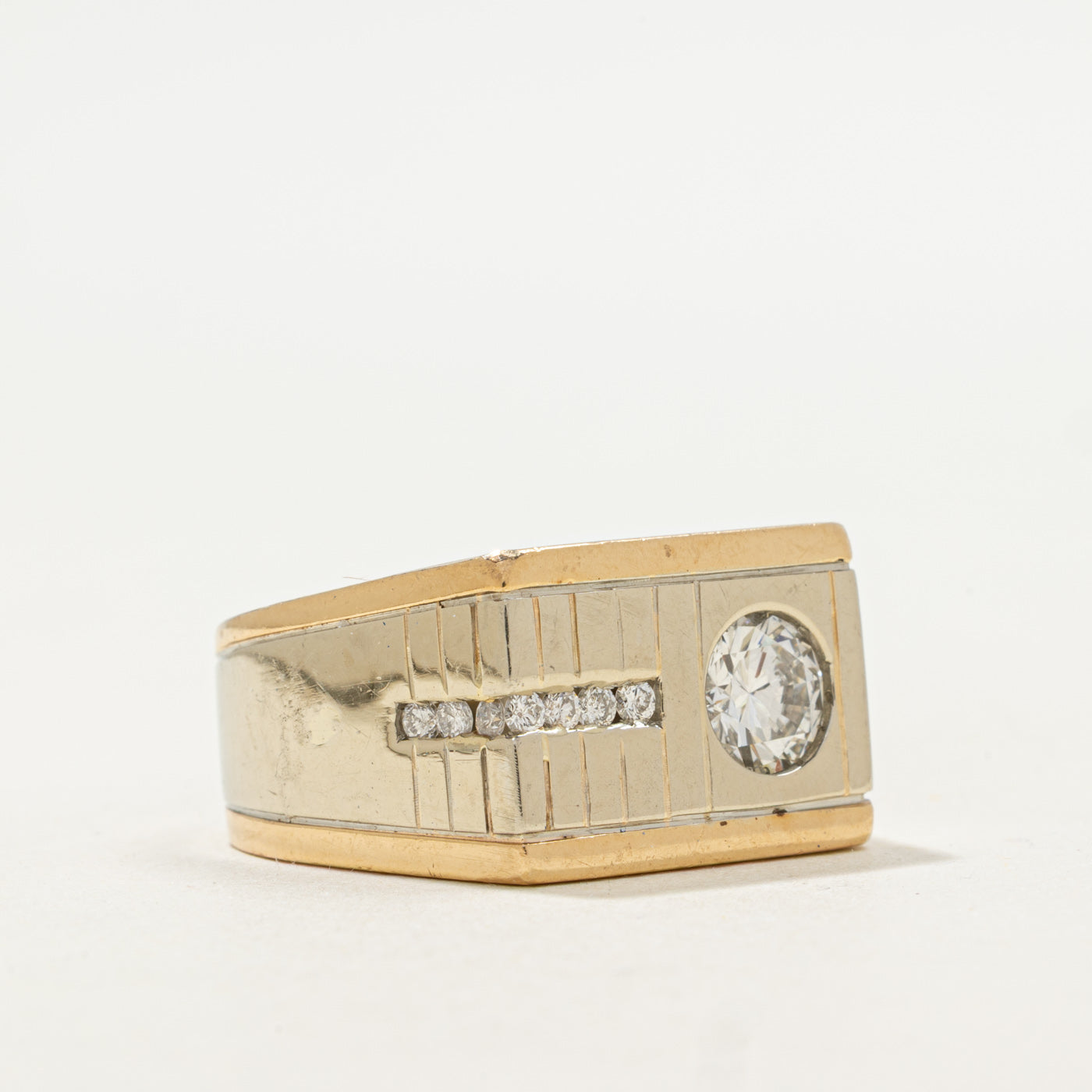 Textured Flush Set Diamond Bar Ring | 1.21ctw | SZ 7 |