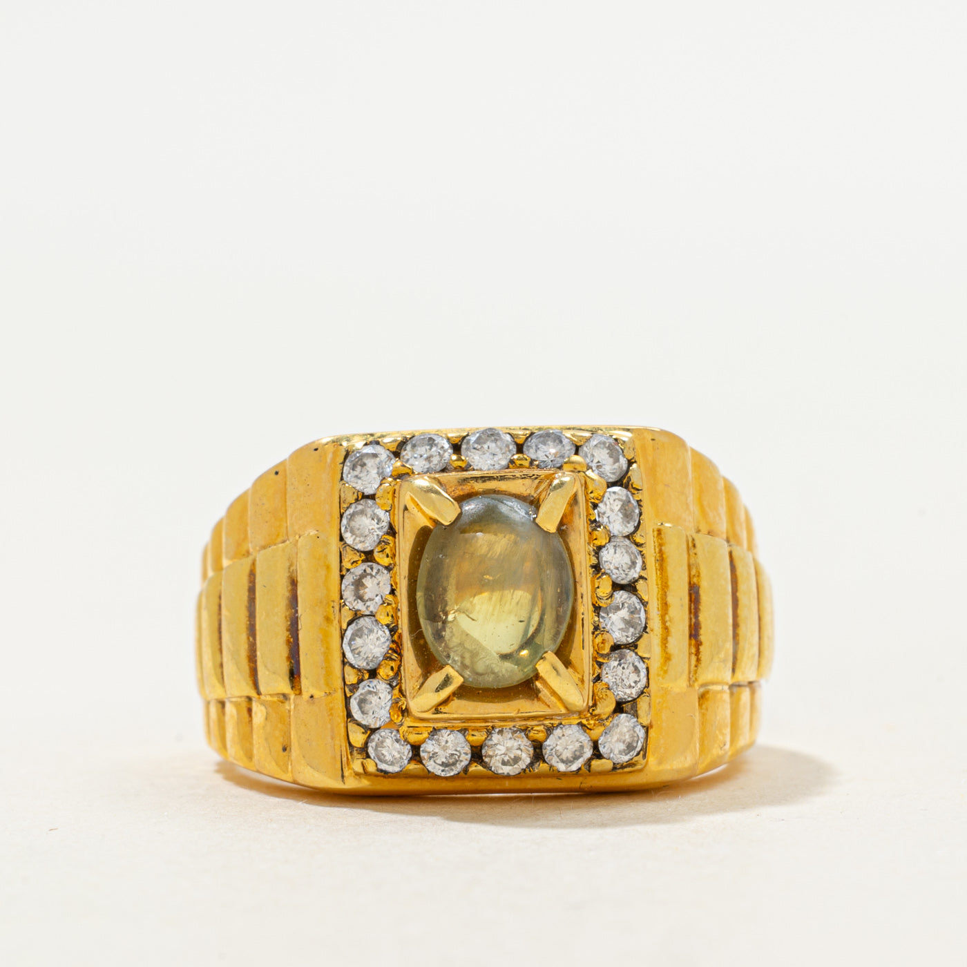 Cabochon Chrysoberyl & Diamond Ring | 1.20ct, 0.45ctw | SZ 8 |