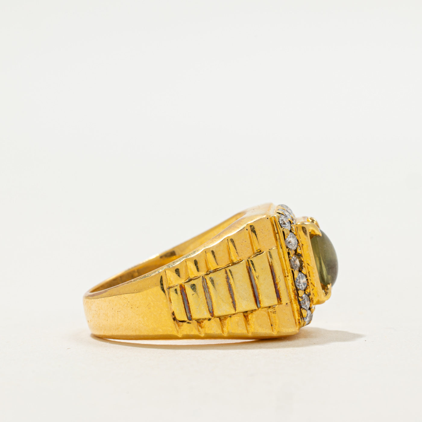 Cabochon Chrysoberyl & Diamond Ring | 1.20ct, 0.45ctw | SZ 8 |