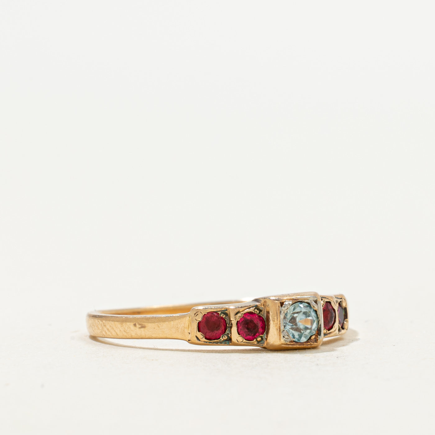 Red Paste & Blue Zircon Ring | 0.12ctw, 0.10ct | SZ 8 |