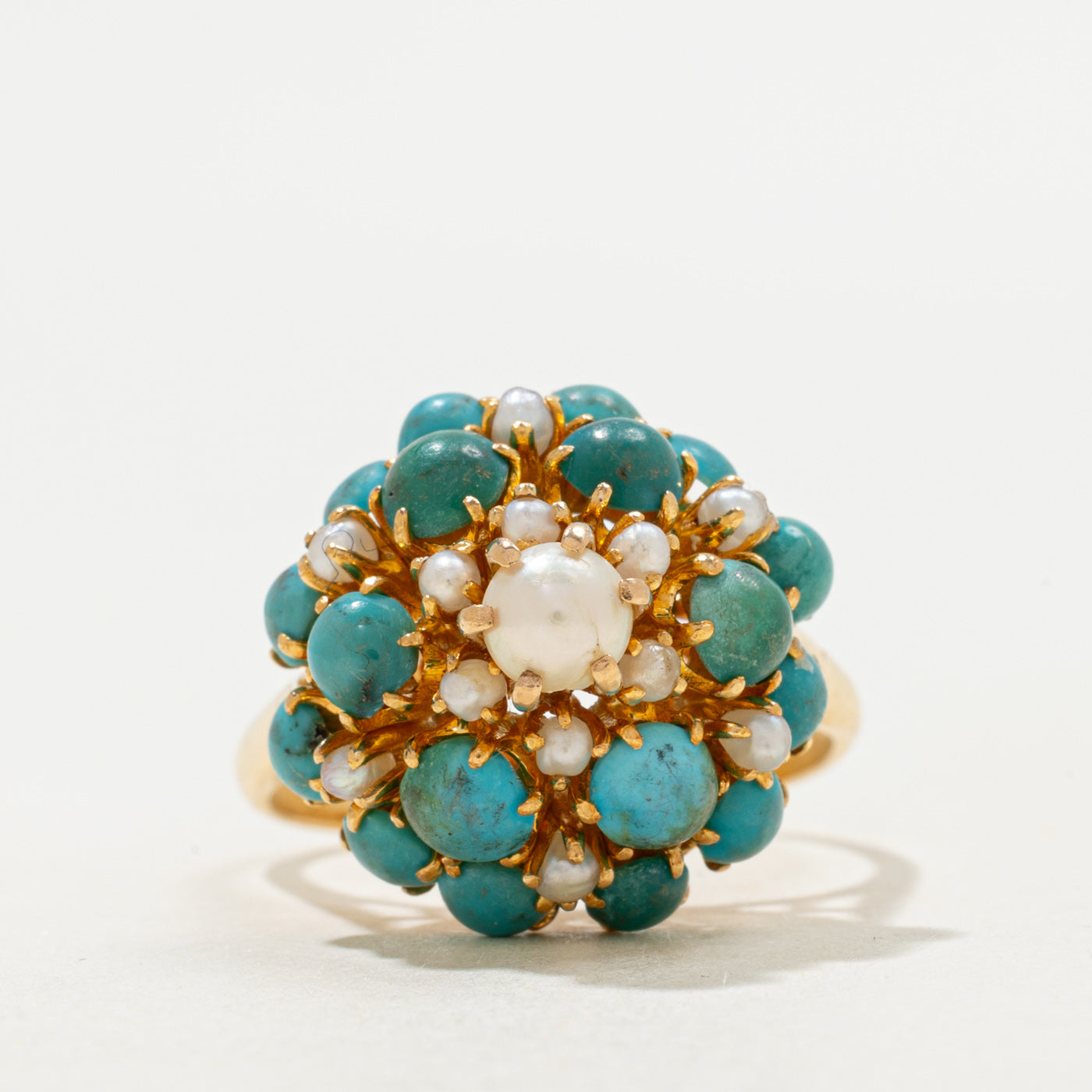 Turquoise & Pearl Cocktail 20k Ring | 3.30ctw | SZ 9 |