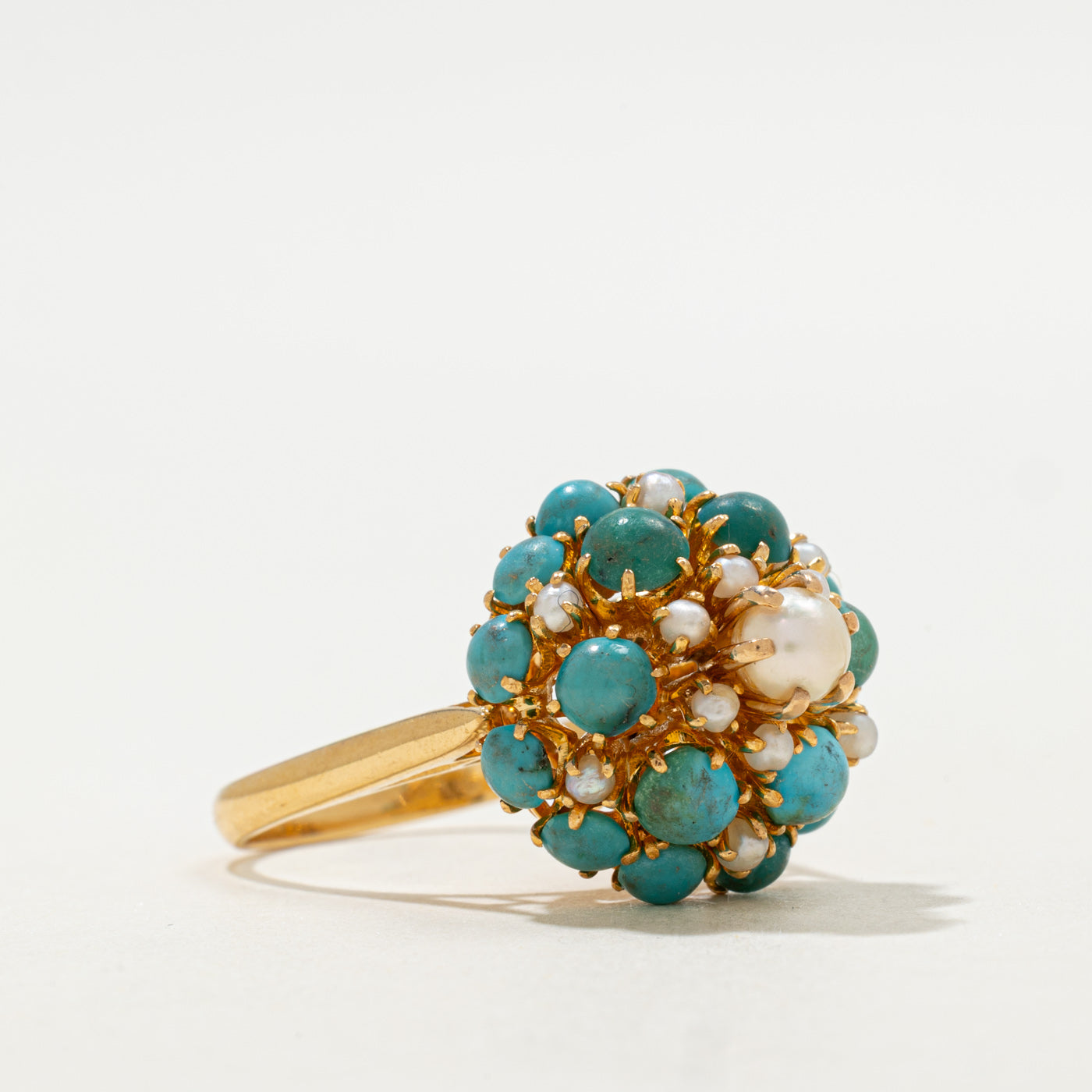 Turquoise & Pearl Cocktail 20k Ring | 3.30ctw | SZ 9 |