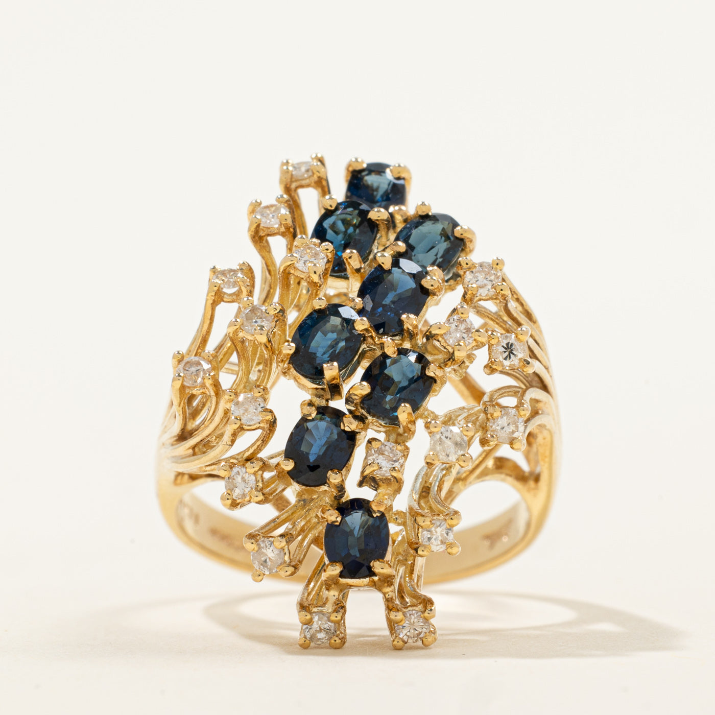 Cascading Sapphire & Diamond Cocktail Ring | 1.71ctw, 0.36ctw | SZ 7.25 |