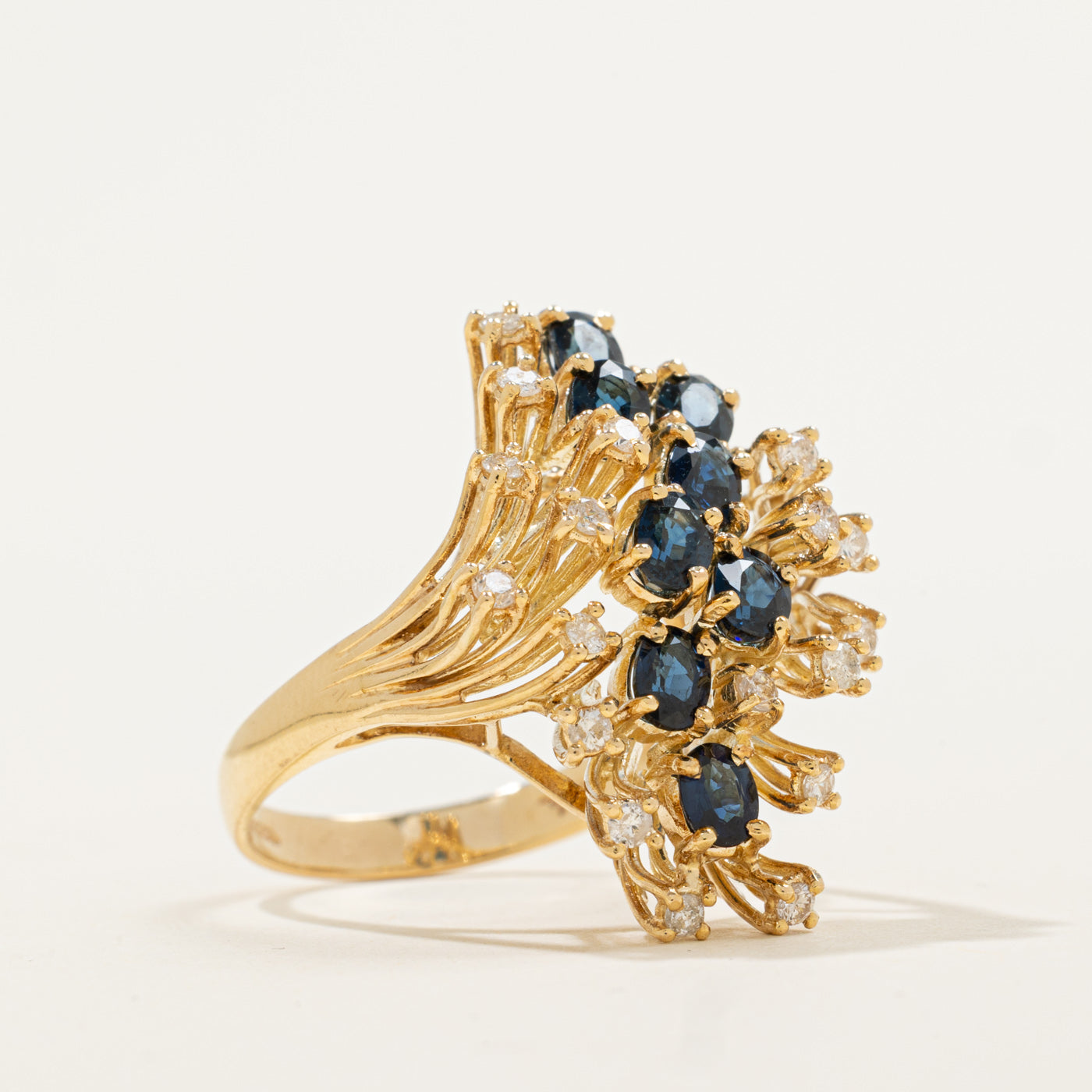 Cascading Sapphire & Diamond Cocktail Ring | 1.71ctw, 0.36ctw | SZ 7.25 |