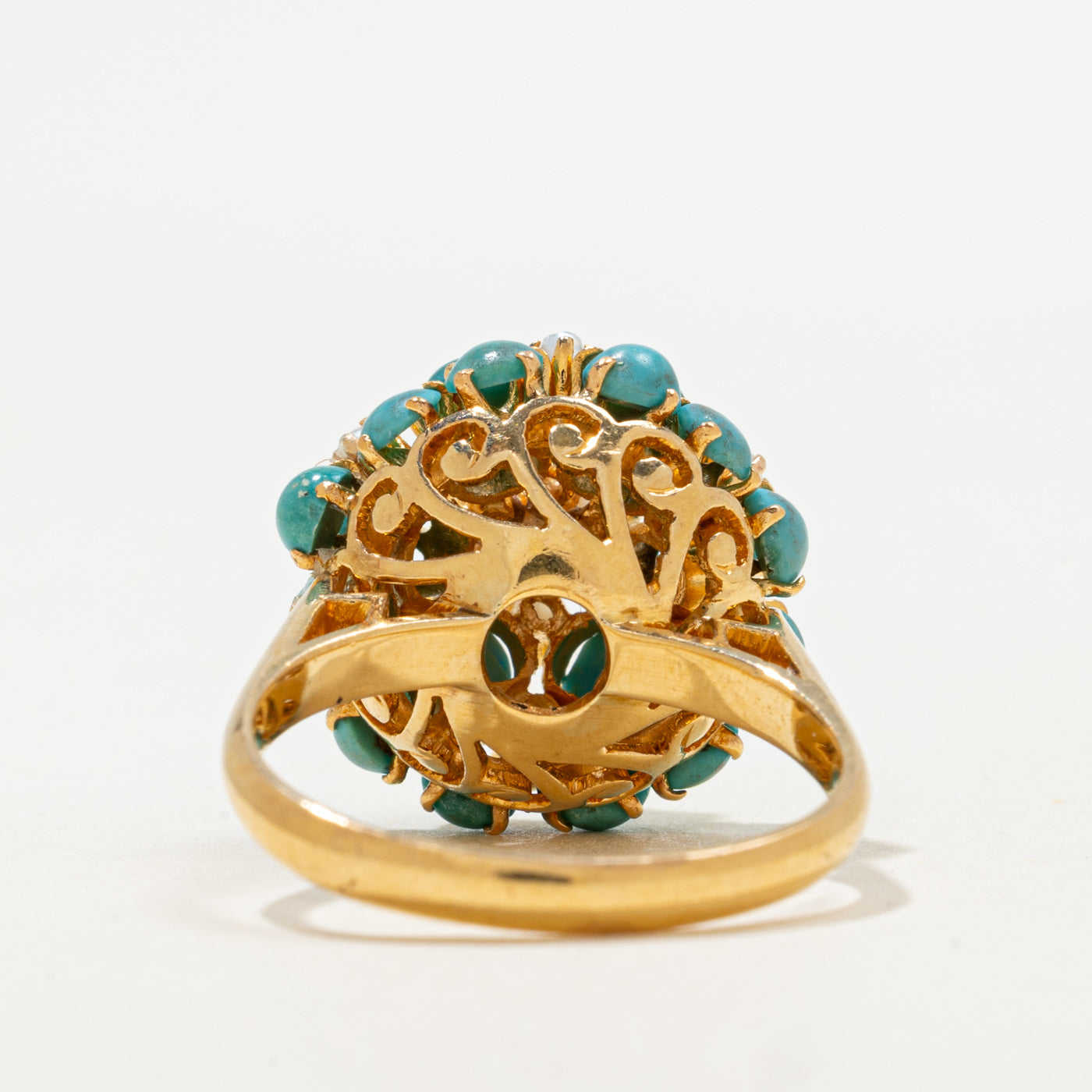 Bague cocktail turquoise et perle en or 20 carats | 3,30 ct | Taille 9 |
