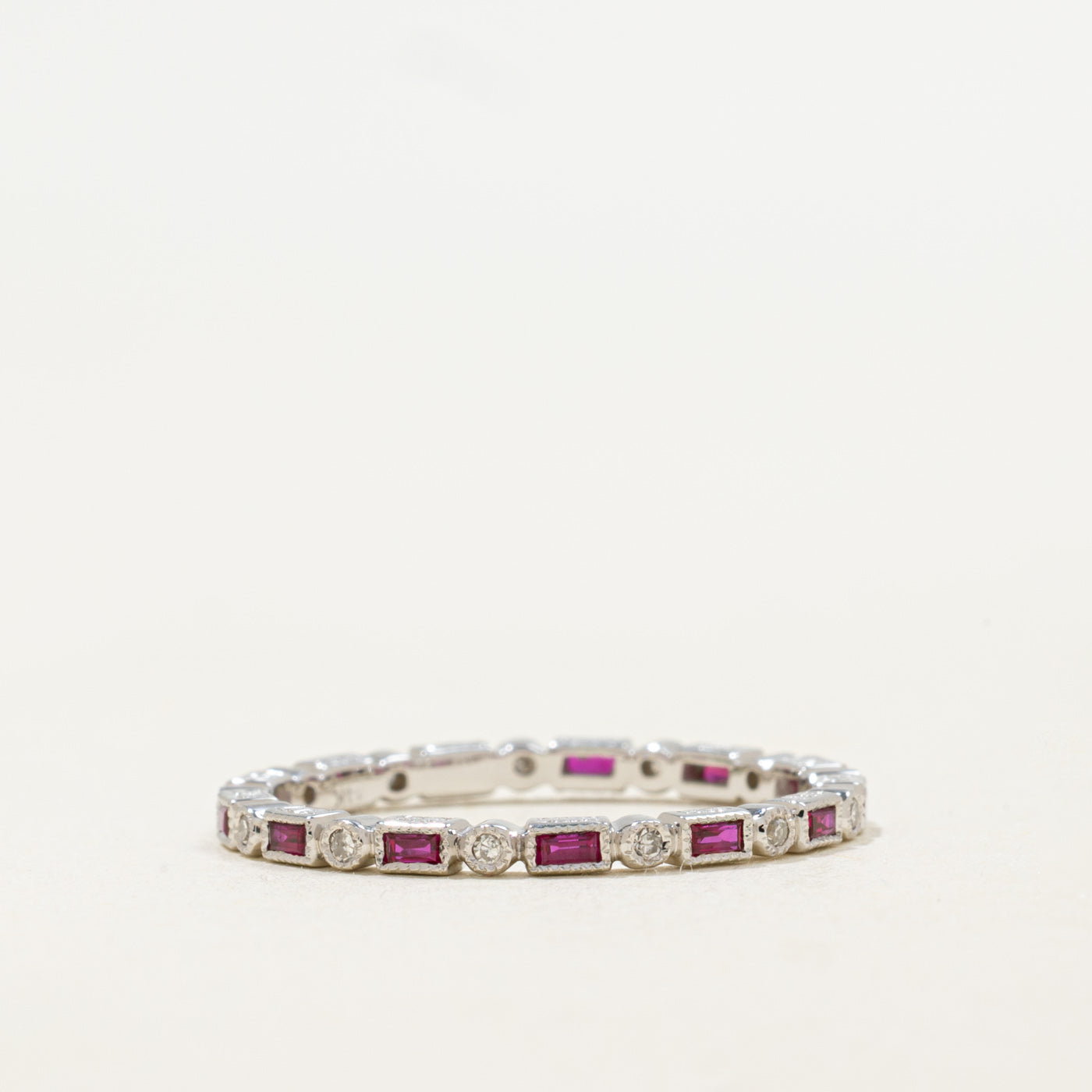 '100 Ways' Art Deco Inspired Ruby & Diamond Eternity Band | 0.40ctw, 0.08ctw | SZ 6.75 |