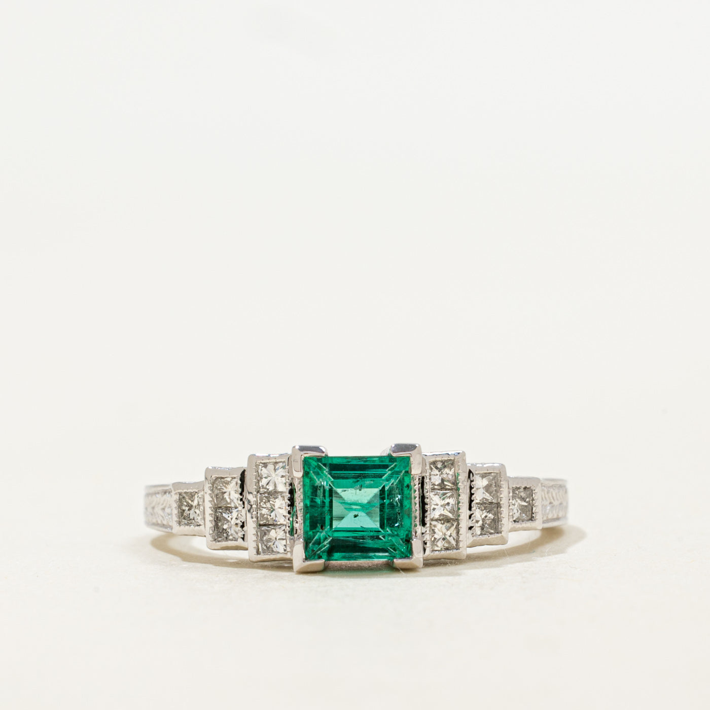 '100 Ways' Art Deco Inspired Emerald & Diamond Ring | 0.65ct, 0.25ctw | 6.75 |