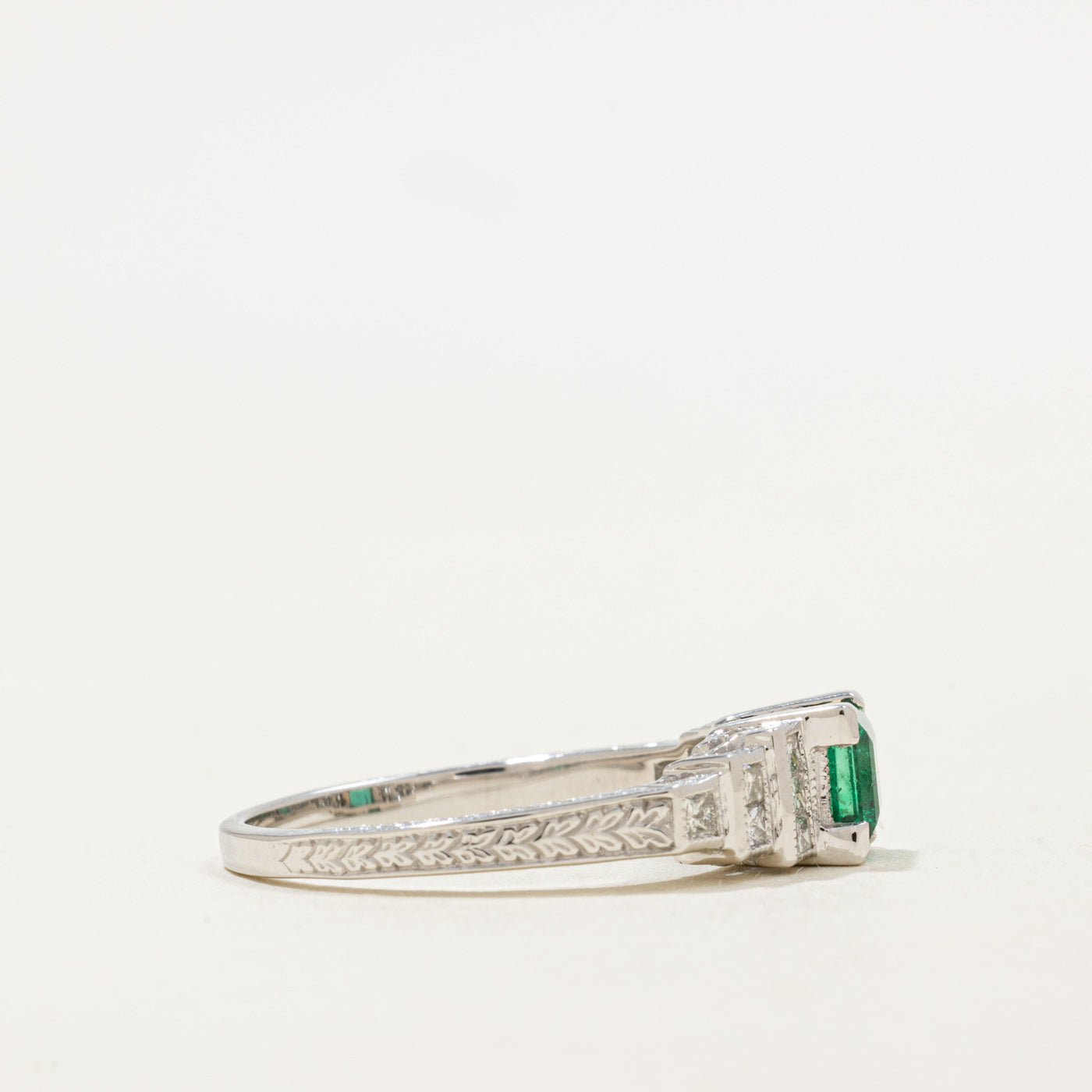 '100 Ways' Art Deco Inspired Emerald & Diamond Ring | 0.65ct, 0.25ctw | 6.75 |