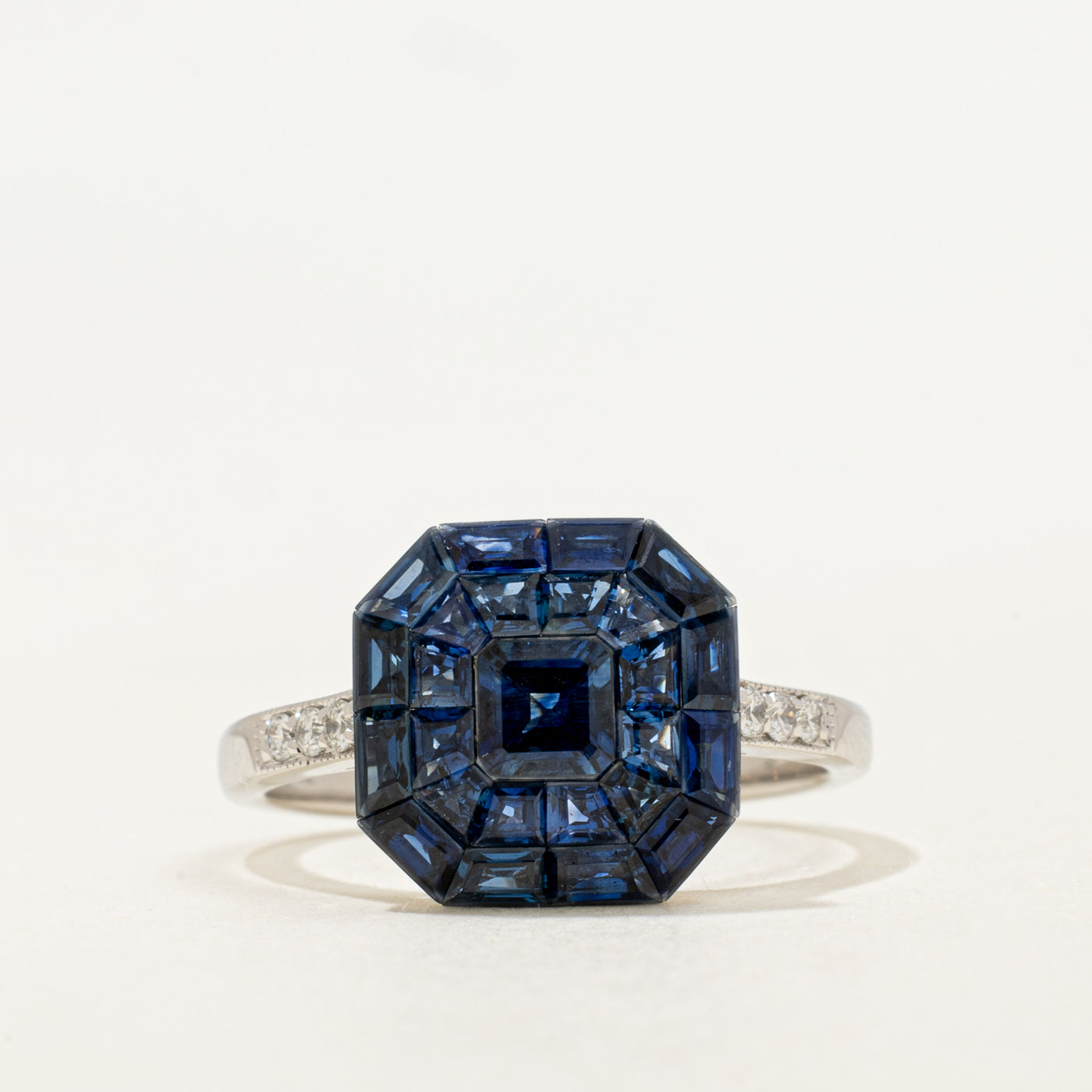 '100 Ways' Art Deco Inspired Invisible Set Sapphire & Diamond Ring | 4.1ctw, 0.09ctw | SZ 6.75 |