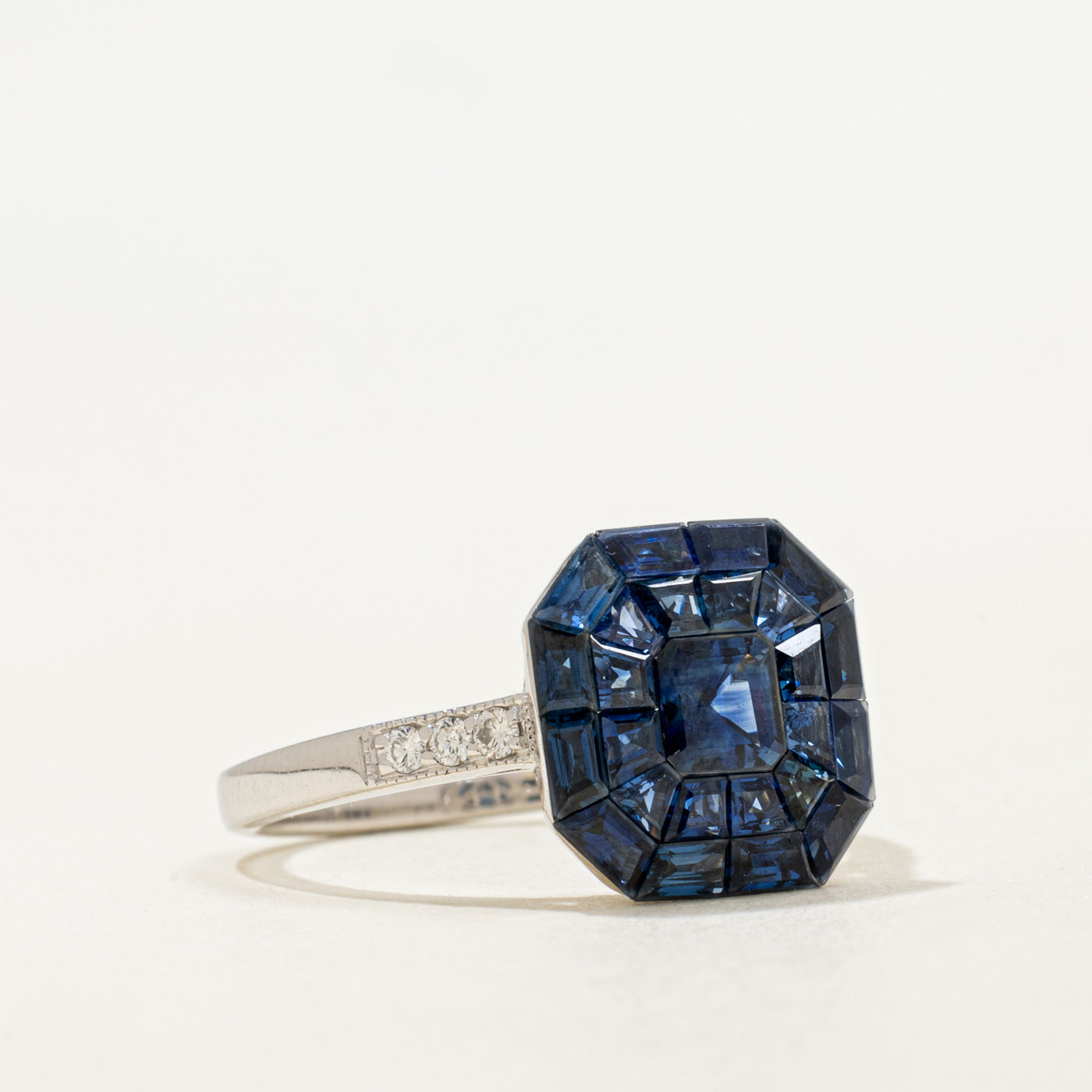 '100 Ways' Art Deco Inspired Invisible Set Sapphire & Diamond Ring | 4.1ctw, 0.09ctw | SZ 6.75 |
