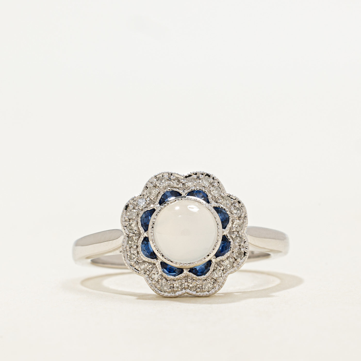'100 Ways' Art Deco Inspired Moonstone, Sapphire & Diamond Ring | 1.40ctw, 0.10ctw | SZ 6.75 |