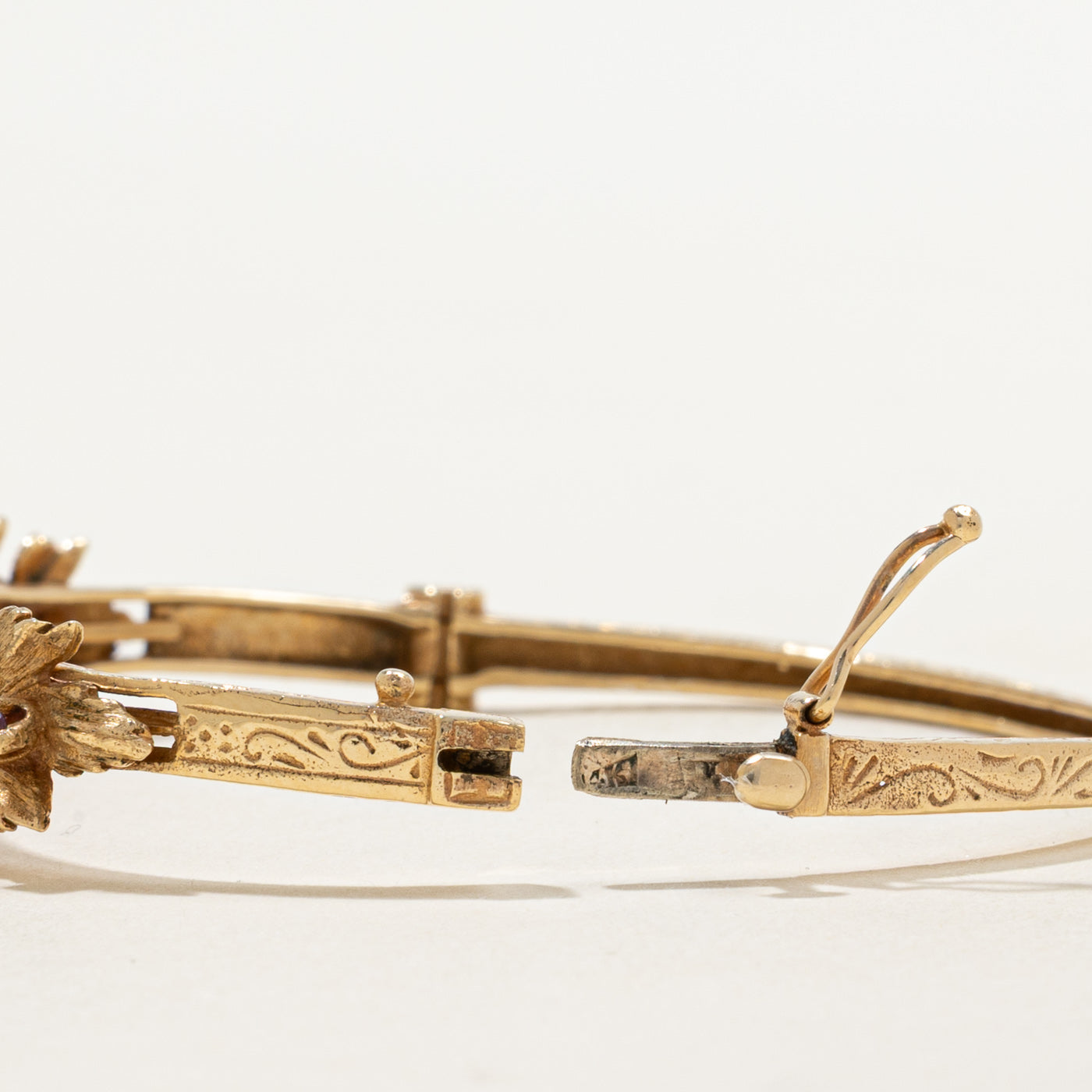 Ruby & Seed Pearl Floral Leafy Bangle | 0.36ctw | 6" |
