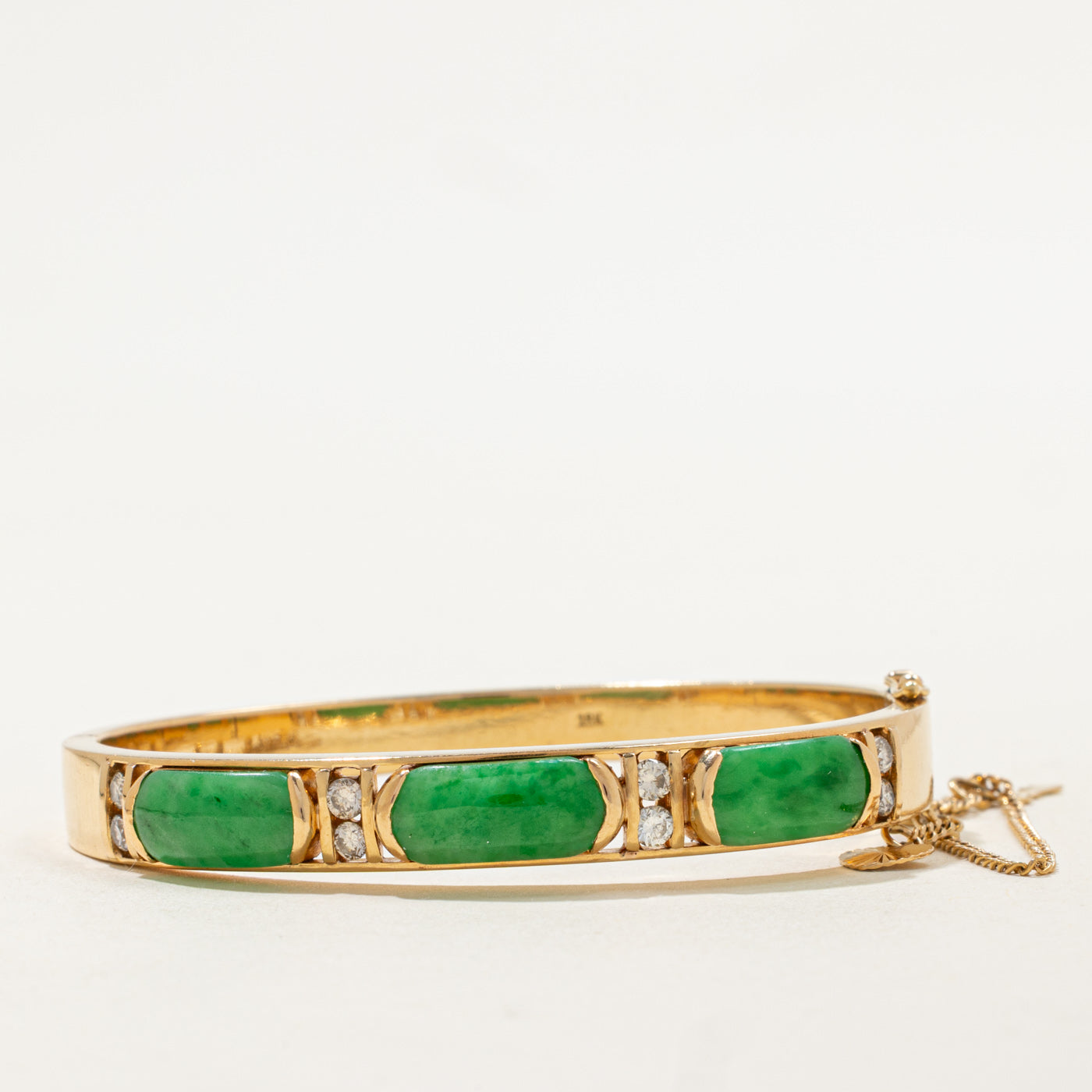 Jadeite & Diamond Bangle Bracelet | 5.00ctw, 0.05ctw | 6" |