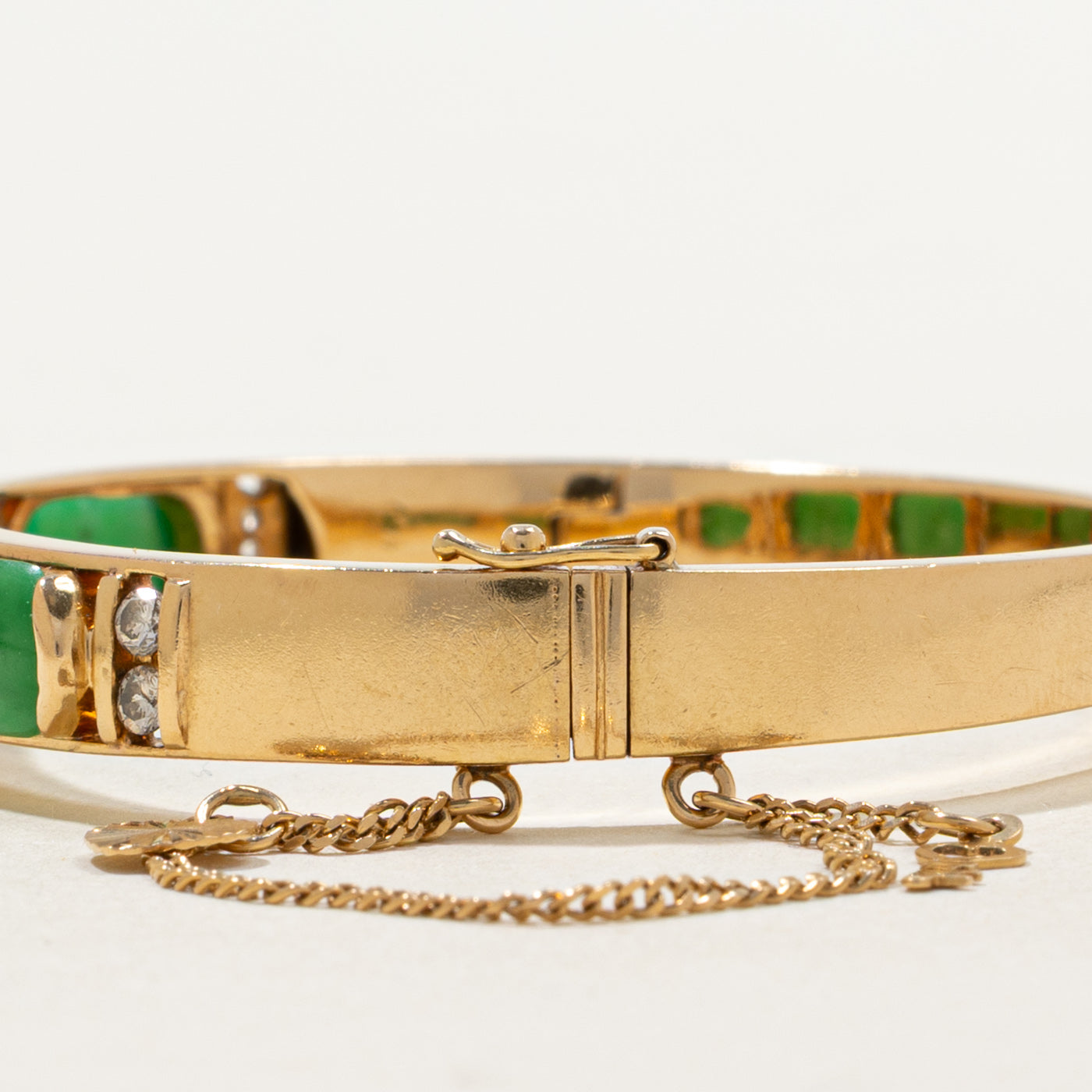 Jadeite & Diamond Bangle Bracelet | 5.00ctw, 0.05ctw | 6" |