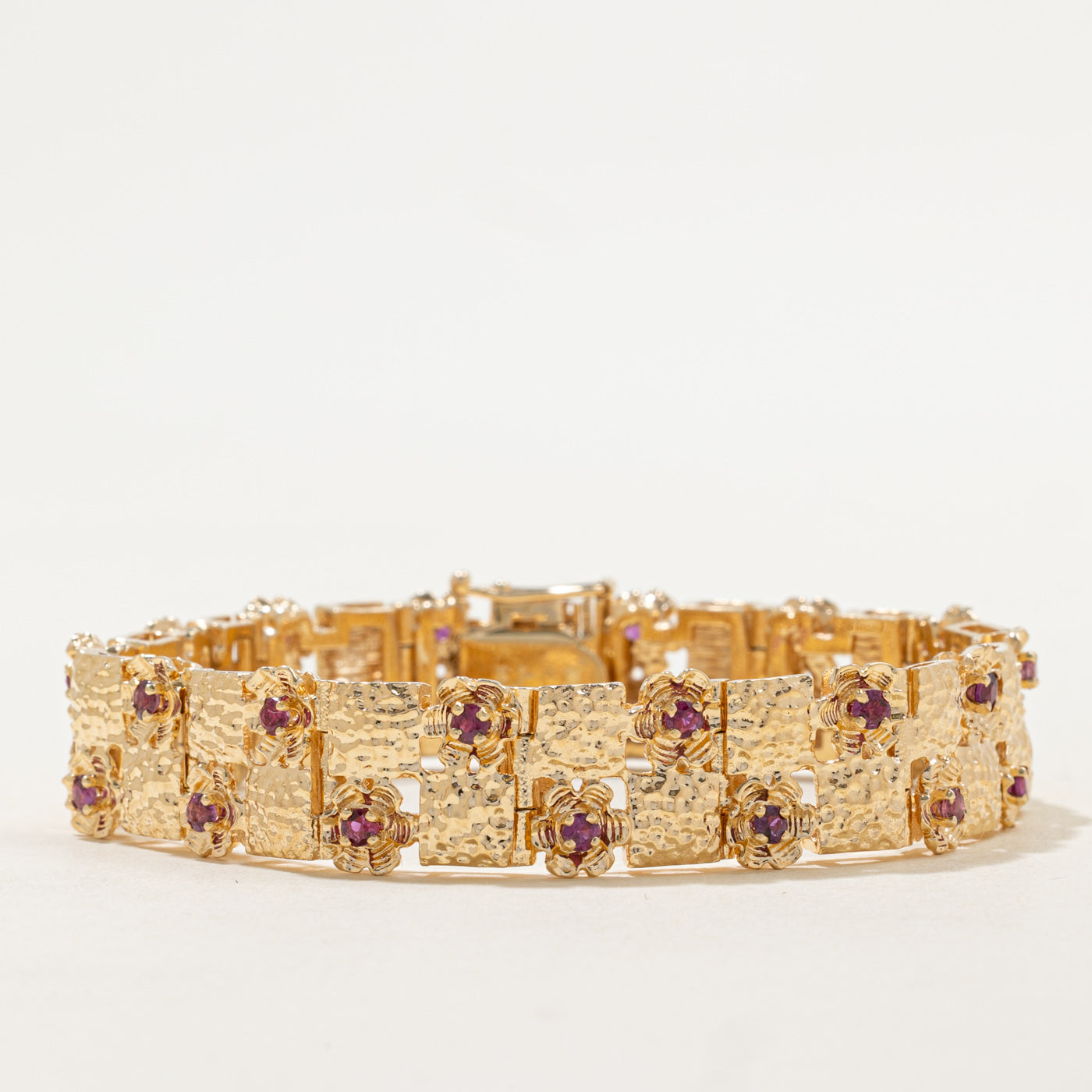 Austrian Crystal Floral Textured Link Bracelet | 0.09ctw | 7.5" |