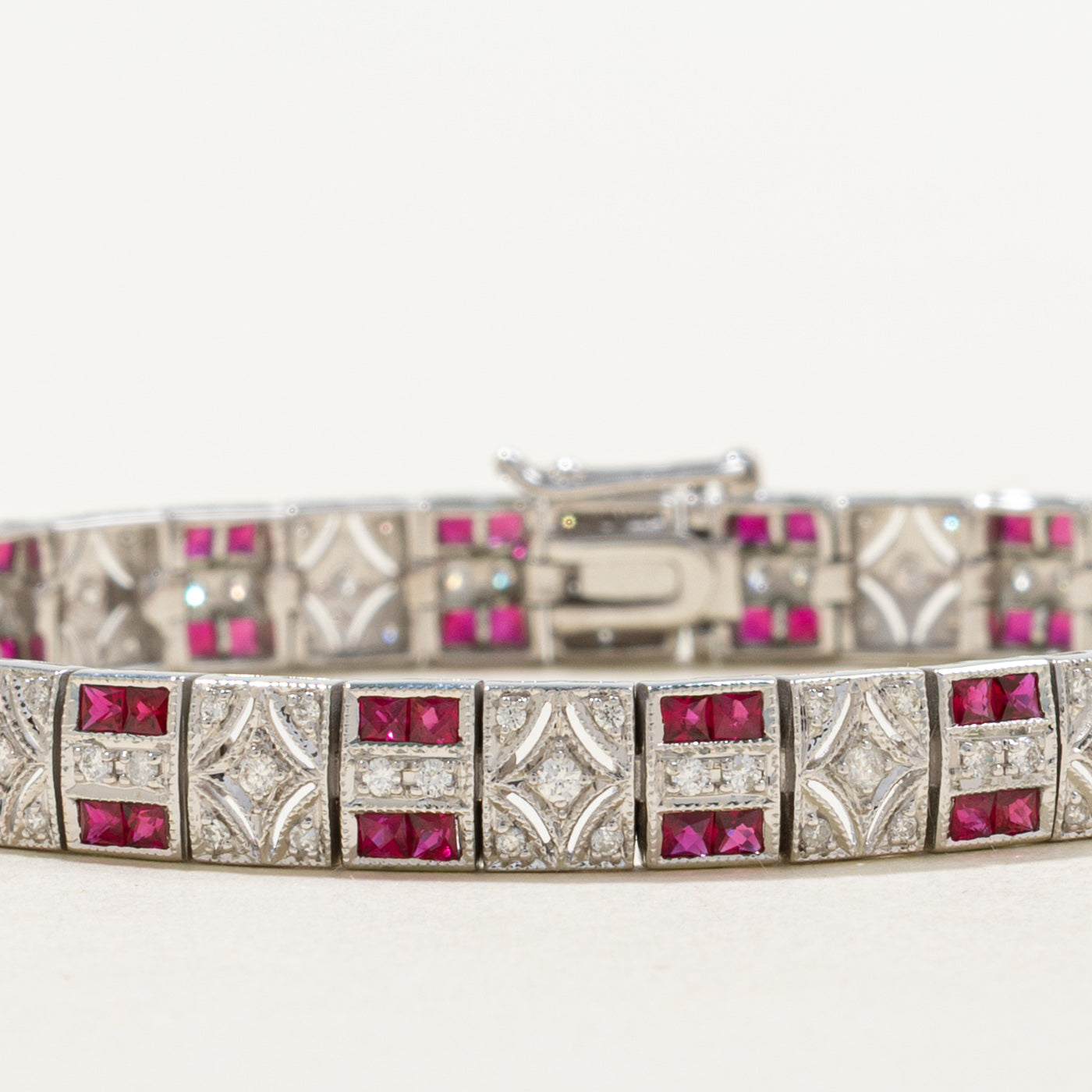 '100 Ways' Art Deco Inspired Ruby & Diamond Bracelet | 2.80ctw, 0.94ctw | 7" |